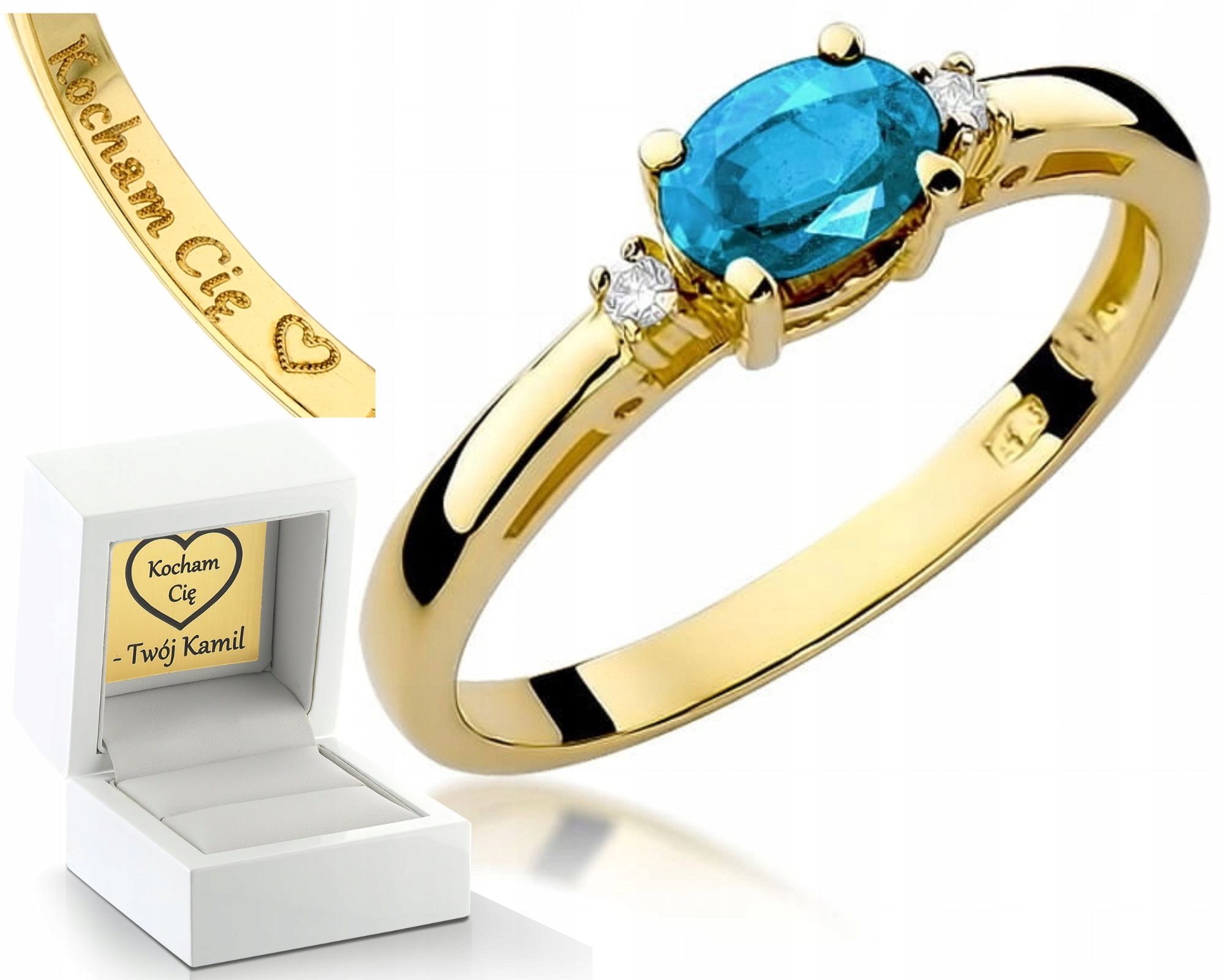 Zlatý Prstýnek Topaz Brilianty Gravírování 585