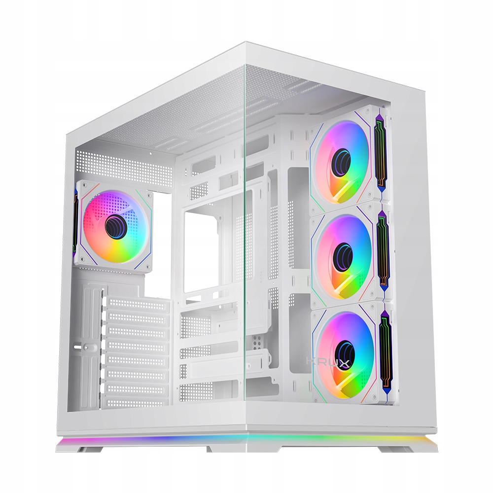 Počítačová Skříň Atx Krux Atron White, panoramatické sklo, 4x ventilátory 120 mm Argb