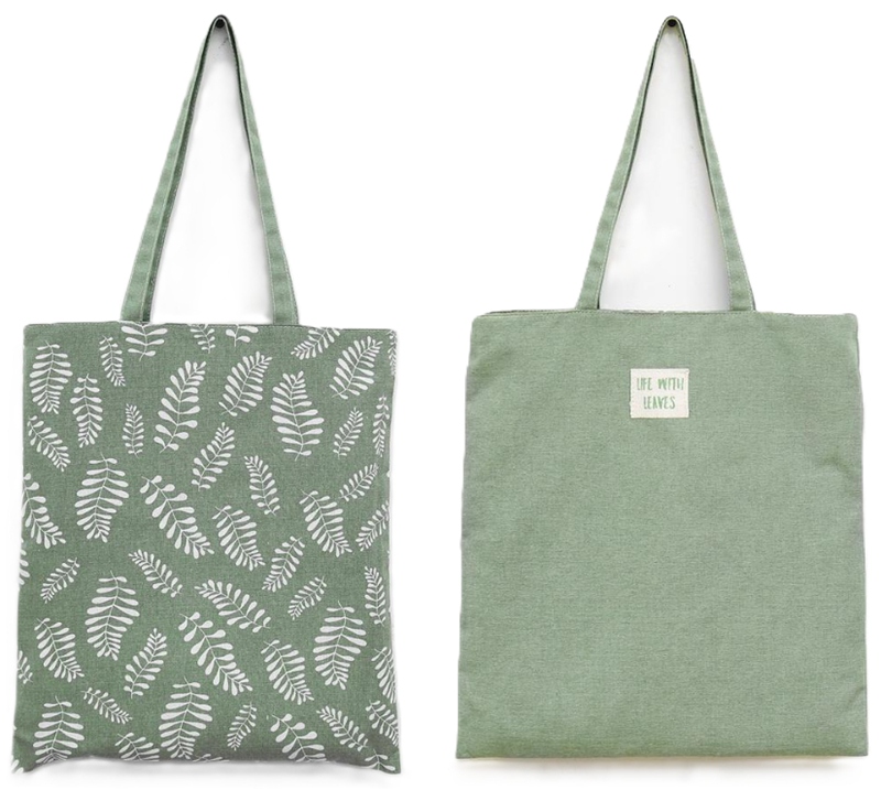 TORBA DAMSKA MŁODZIEŻOWA KHAKI LIŚCIE DWUSTRONNA MOCNA NA PLAŻĘ ZAKUPY LATO