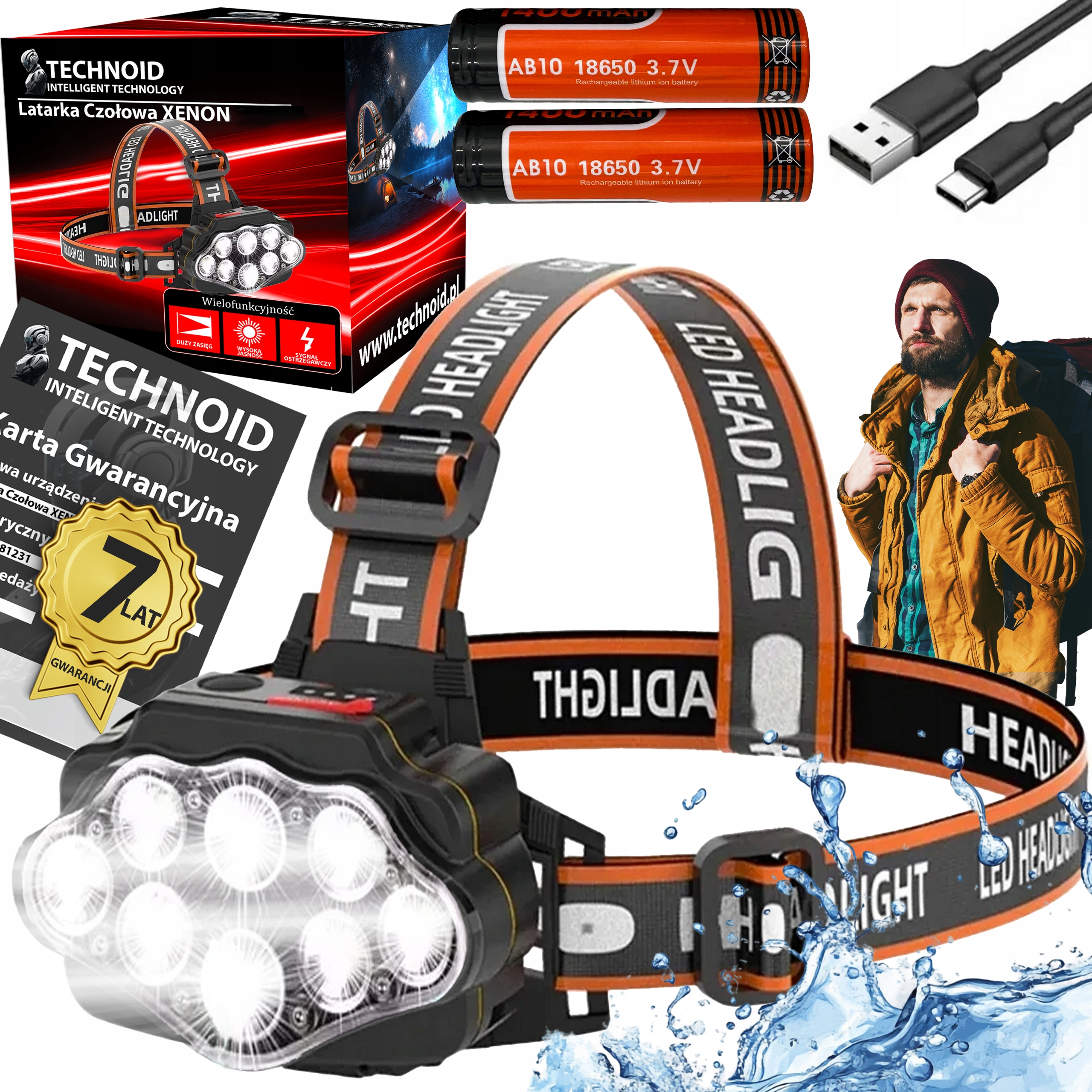 Čelovka Technoid Xenon 5000T 5000LM 8 Led 4 Režimy Výkon Turbo Gigant