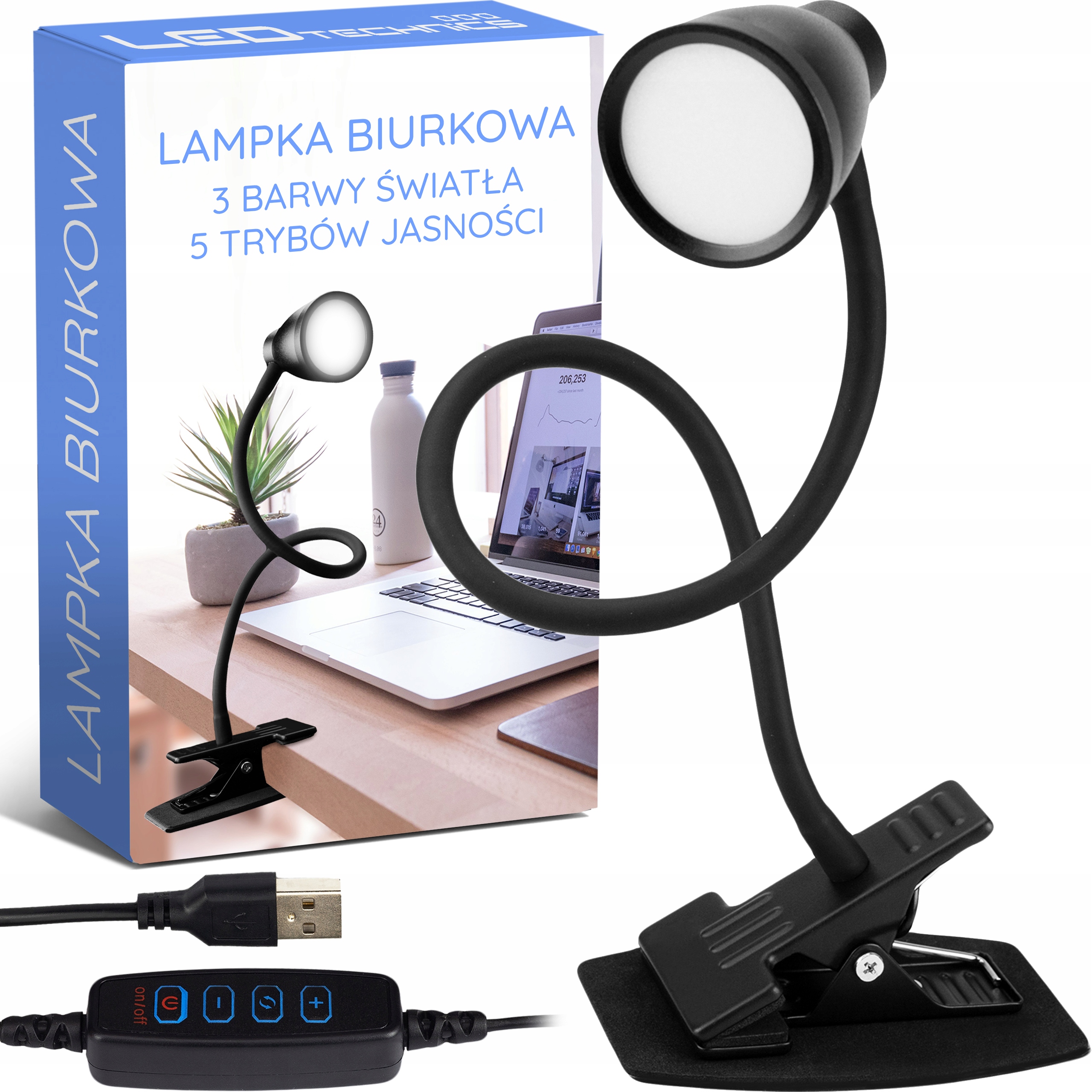 LAMPKA LED BIURKOWA KLIPS 5W szkolna + PODSTAWKA