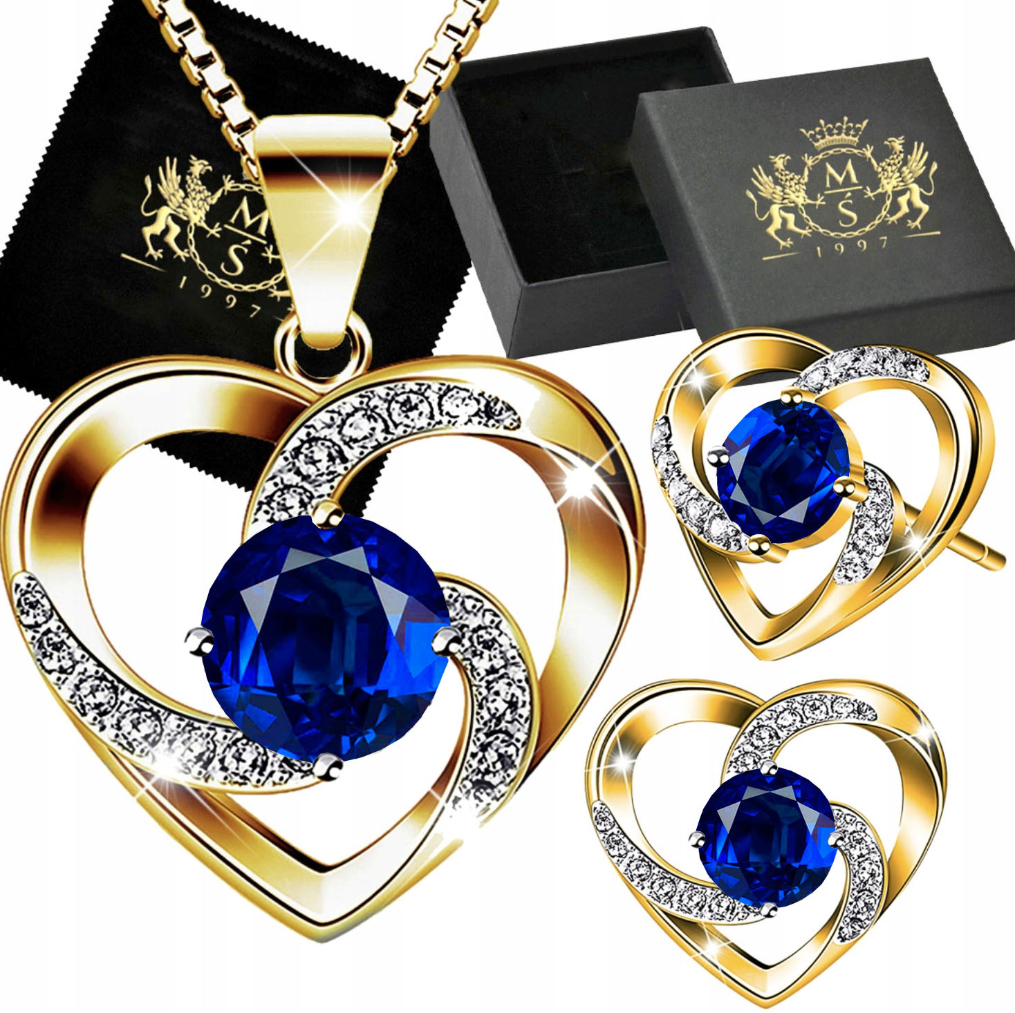 Zlatá souprava šperků ze Stříbro 925: Řetízek a Náušnice srdíčka – ideální jako Dárek