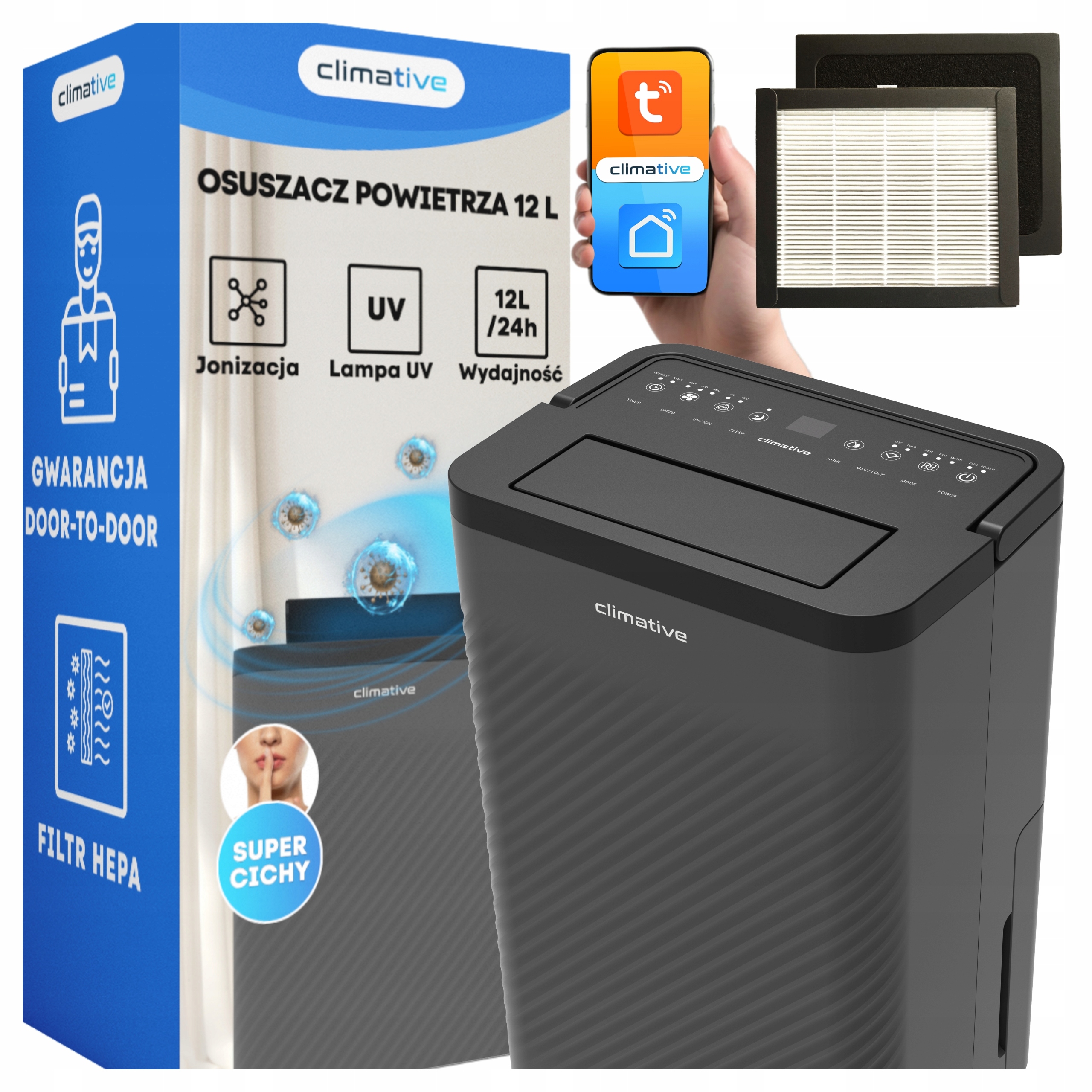 Odvlhčovač vzduchu 12 l čistička vzduchu 2v1 Nexi Uv Ion WiFi Hepa do 40 m²