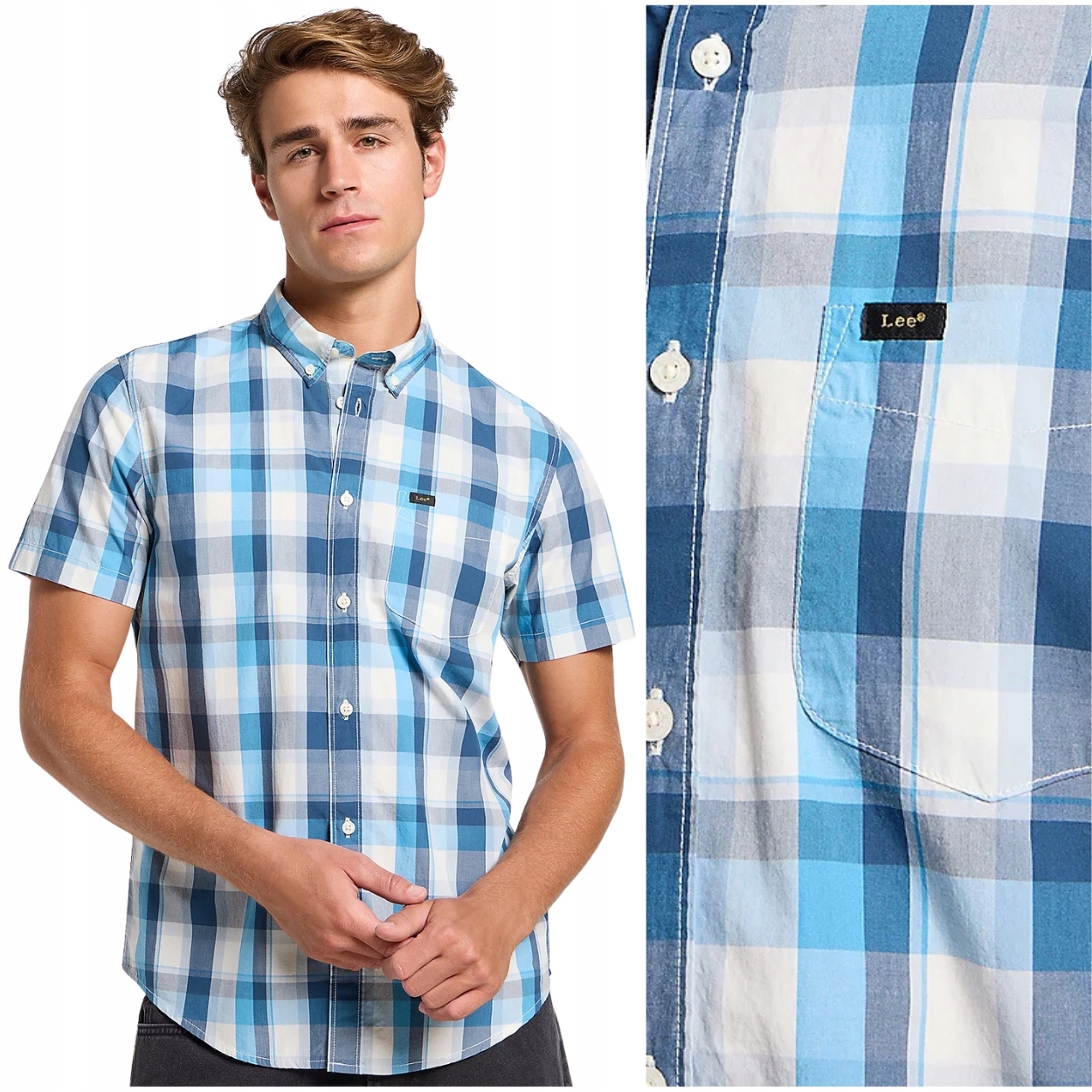 Lee Button Down Ss Orion bavlněná kostkovaná košile s krátkým rukávem Regular S