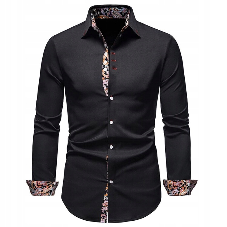 MĘSKA KOSZULA ELEGANCKA WIZYTOWA Z OZDOBNYMI WSTAWKAMI CASUAL