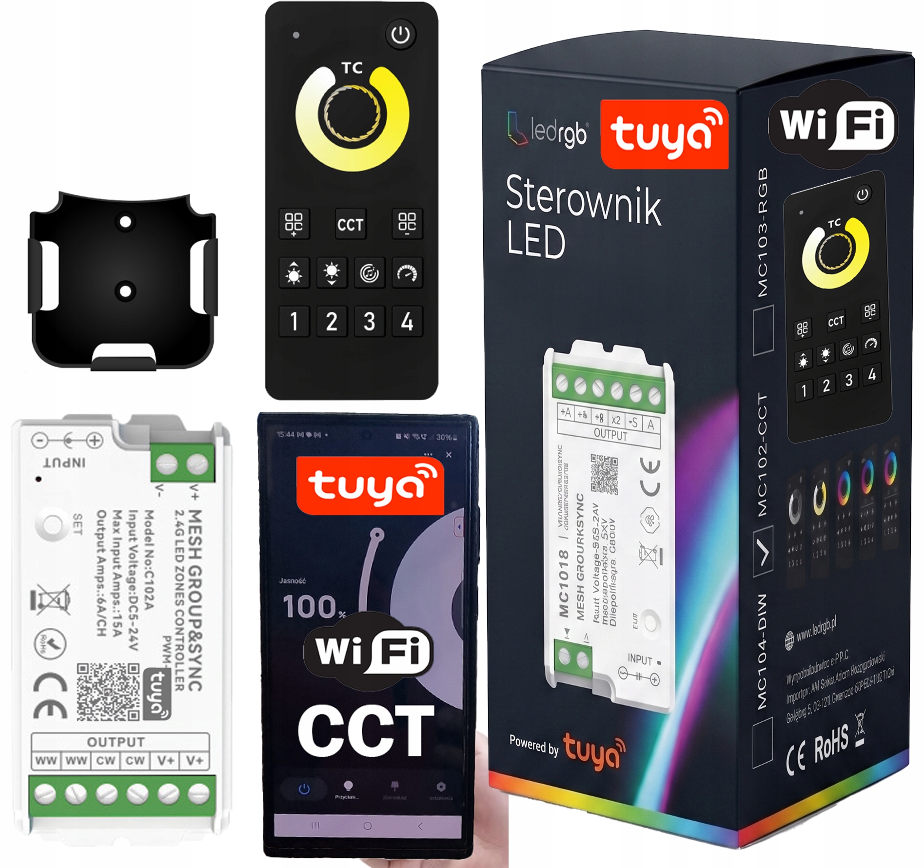 Ovladač Dálkový Ovladač Rádiový stmívač pro Led pásky Cob Cct Wifi Tuya Zónový