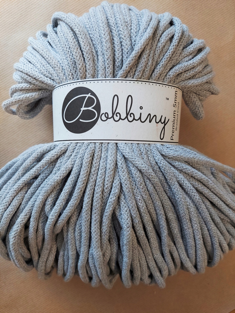 BOBBINY SZNUREK DO MAKRAMY 5mm PLECIONY SZARY 100m Grubość 5 mm