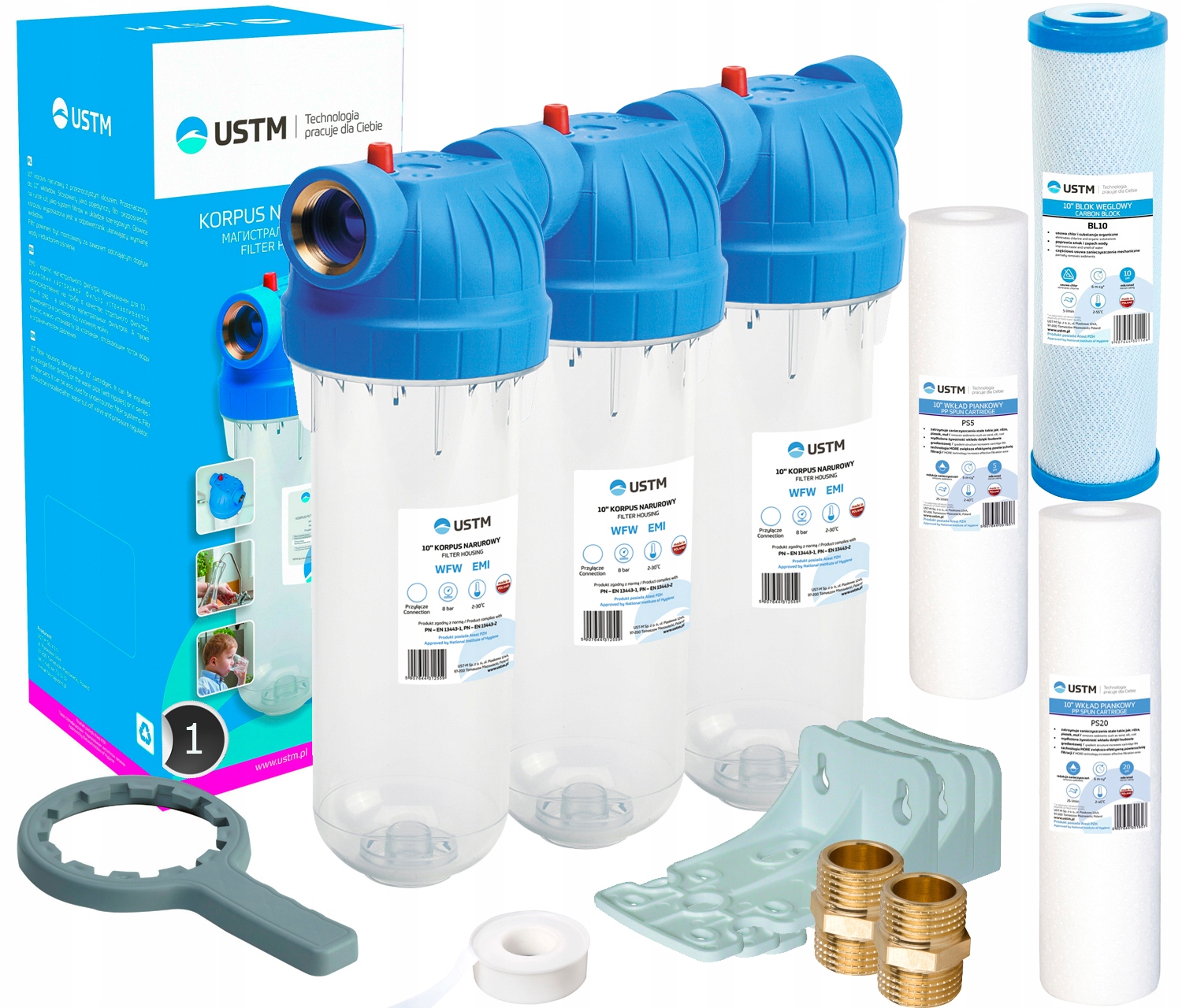 ZESTAW UZDATNIAJĄCY WODĘ 3 FILTRY FILTR 1'' USTM