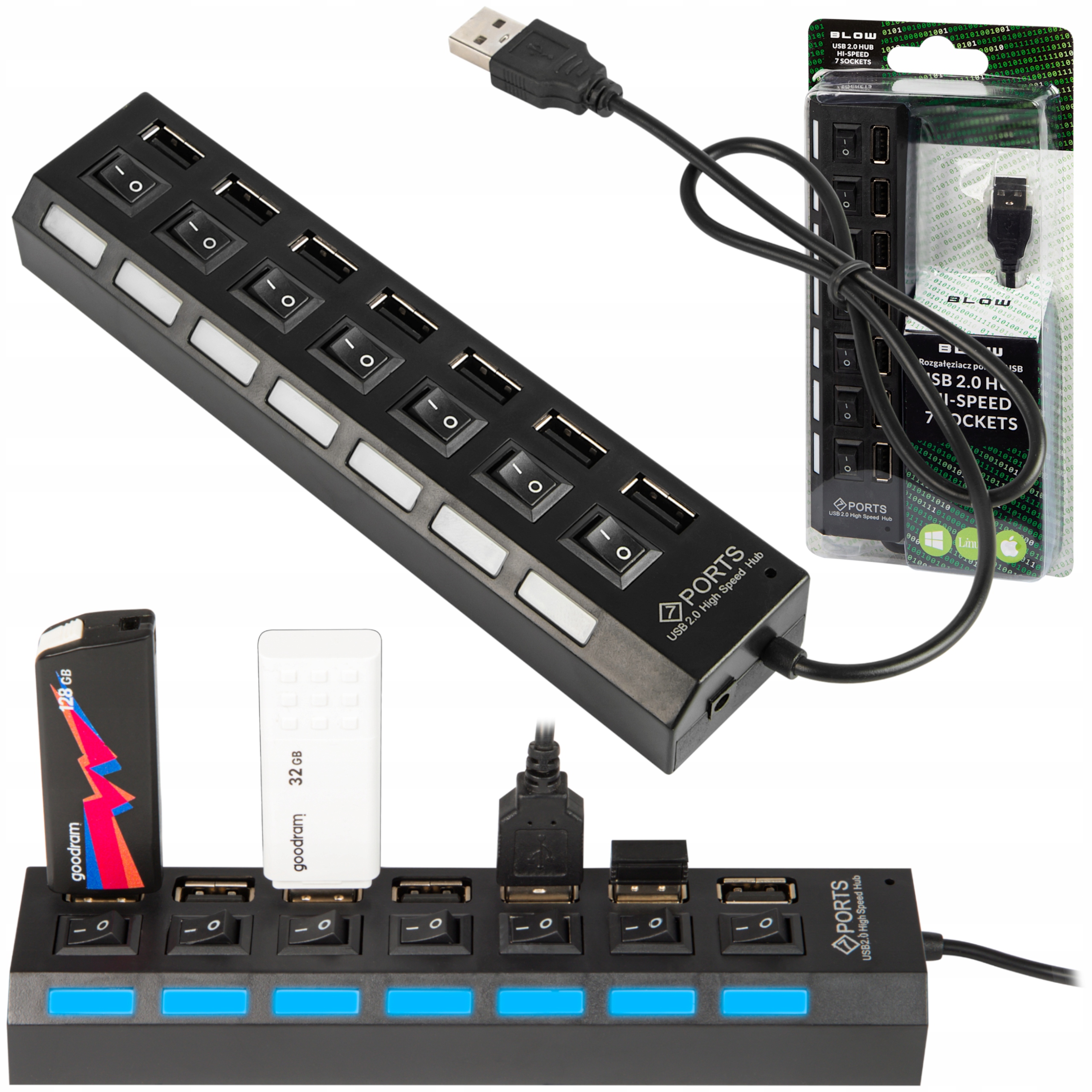 

Rozgałęziacz Usb Blow hub rozdzielacz 7 portów Usb