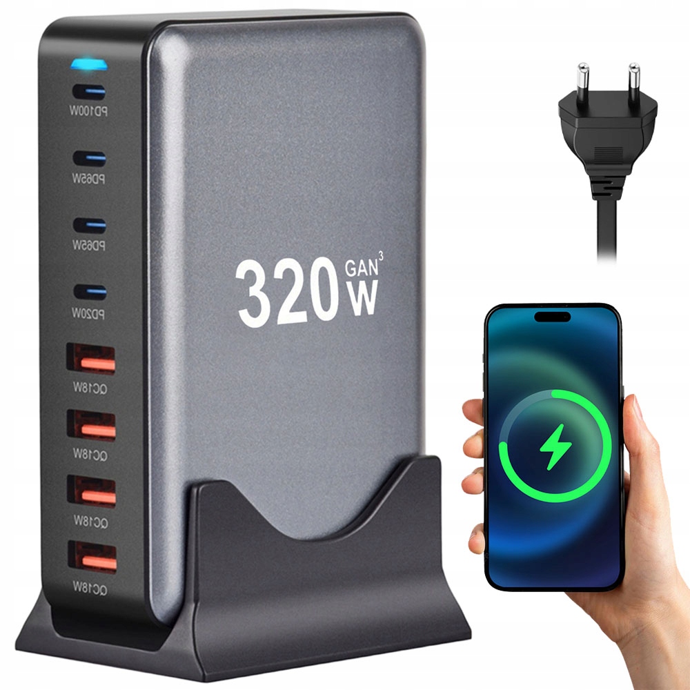 Wielofunkcyjna Ładowarka Sieciowa 320W GaN 4x Pd 4x Qc Przenośna Stacja