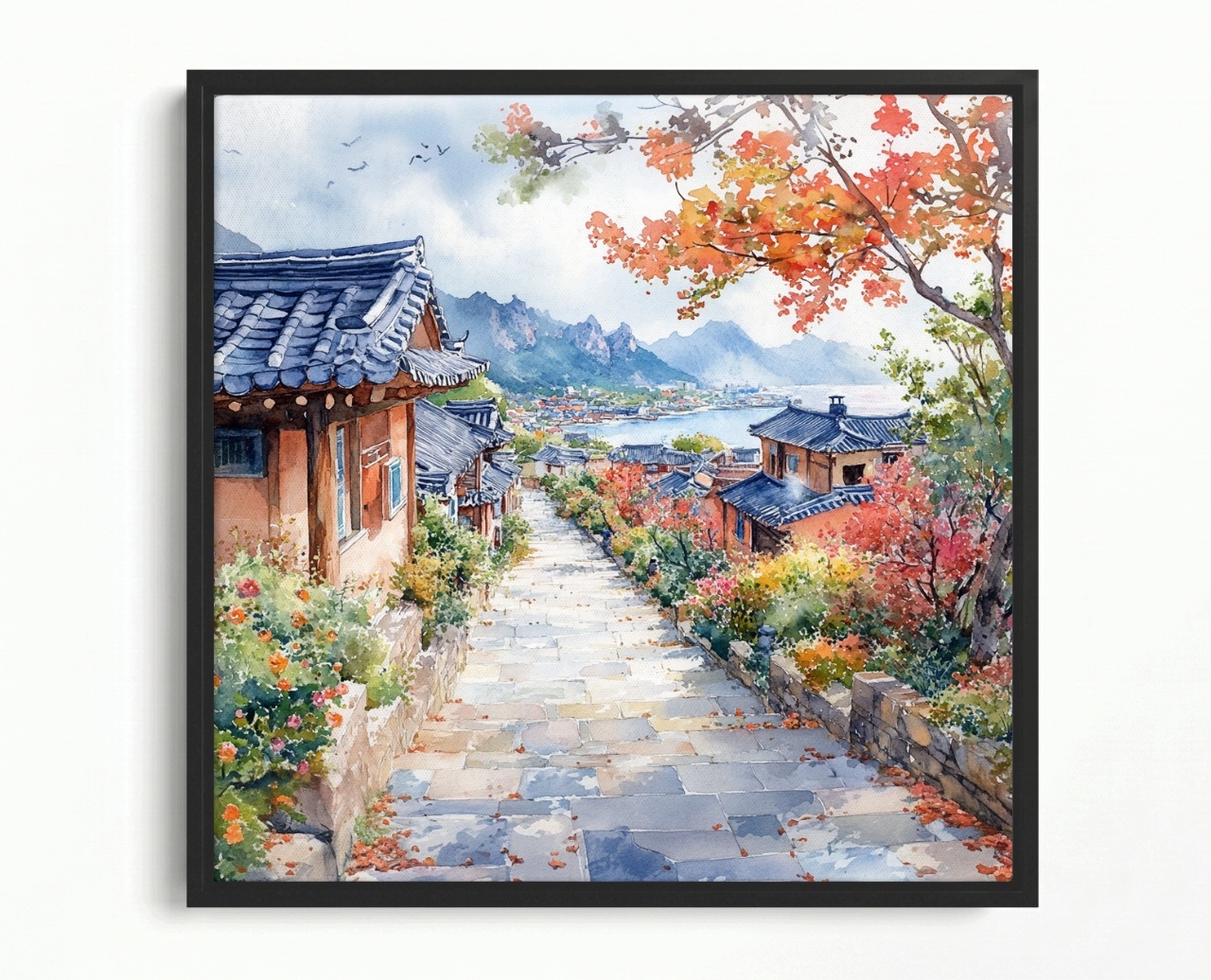 Obraz Rama American Box Hanok Tradiční Korea Hory Podzim Zátoka 80x80