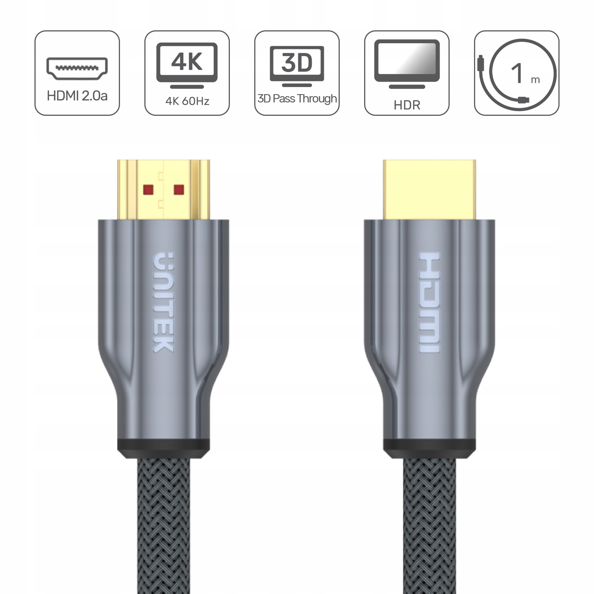 Kabel HDMI-HDMI 1M 2.0 Unitek oplot ; Y-C136RGY