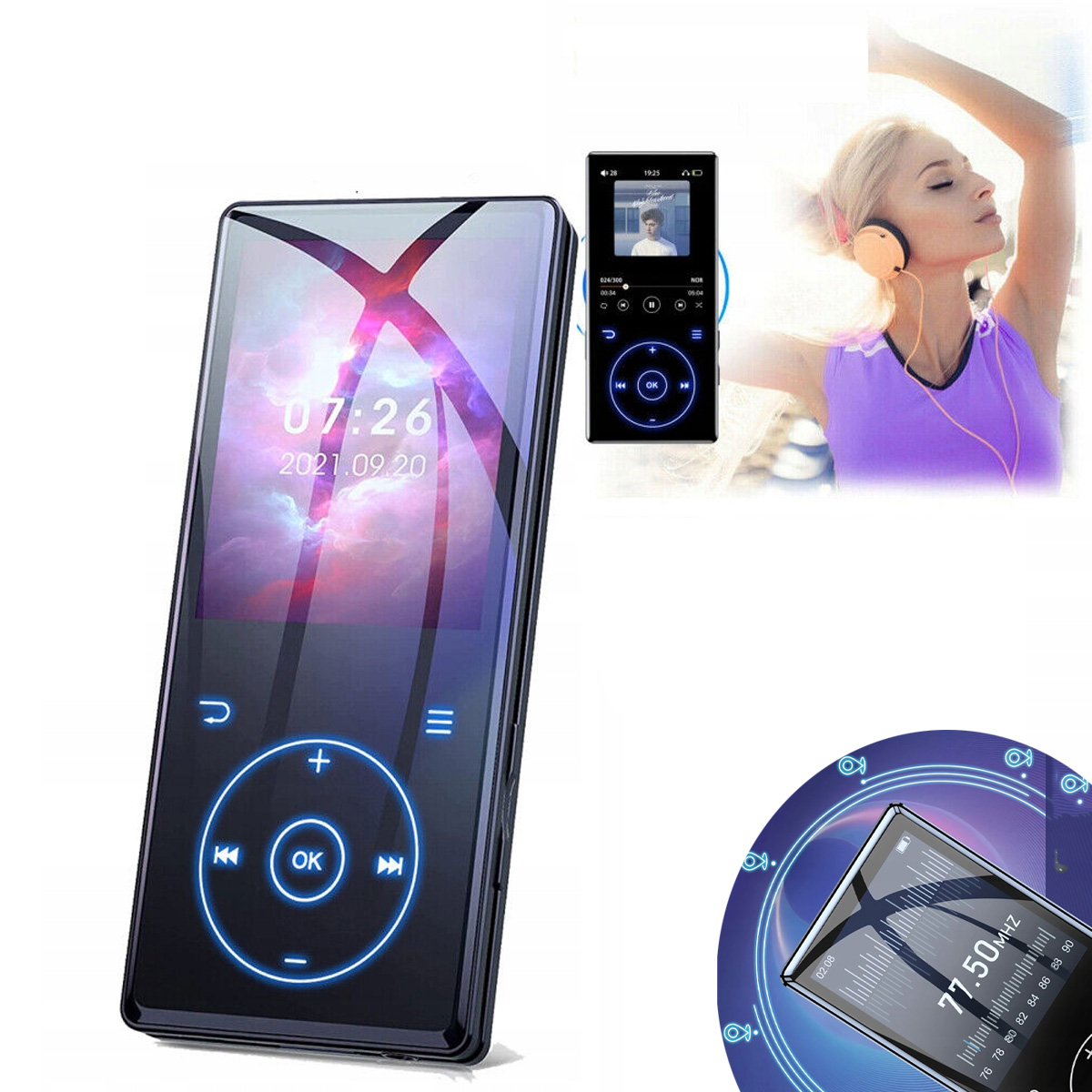 MP3 Player 16GB Bluetooth 5.0 Dyktafon Przenośny Odtwarzacz