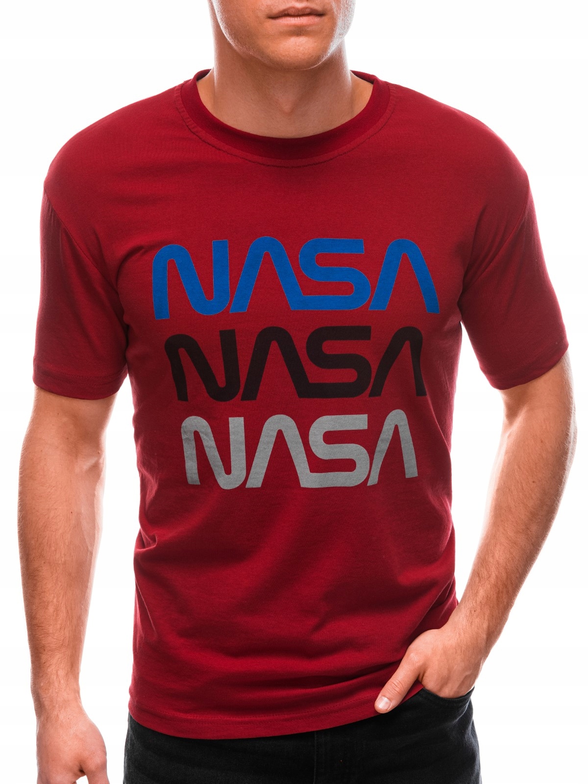 

T-shirt męski z nadrukiem 1656S bordowy M