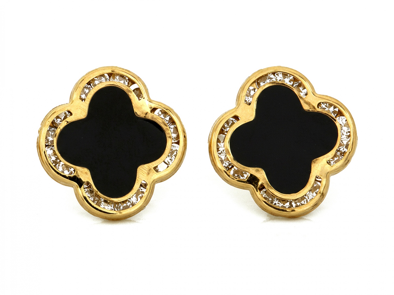 Zlaté Náušnice Pro Ženu s černým syntetickým kamenem a zirkony