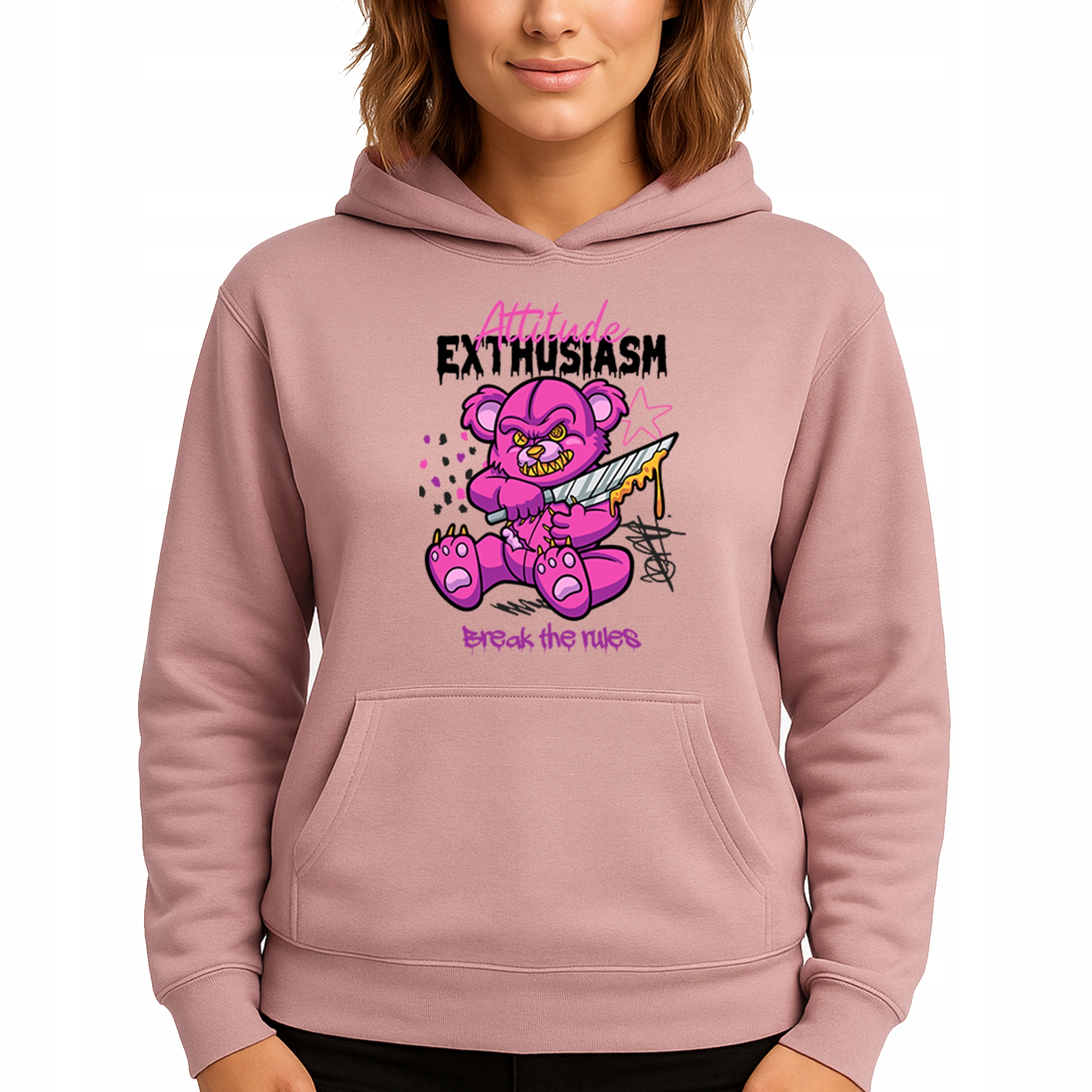 Mikina Růžová Hoodie S Kapucí jako Dárek Attitude Exthusiasm S
