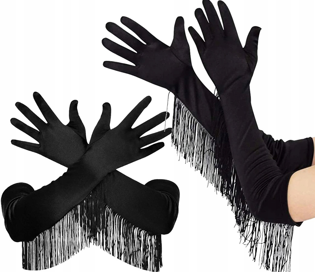 Rękawiczki wieczorowe satynowe długie elastyczne frędzle boho eleganckie Kod producenta 5905884016763