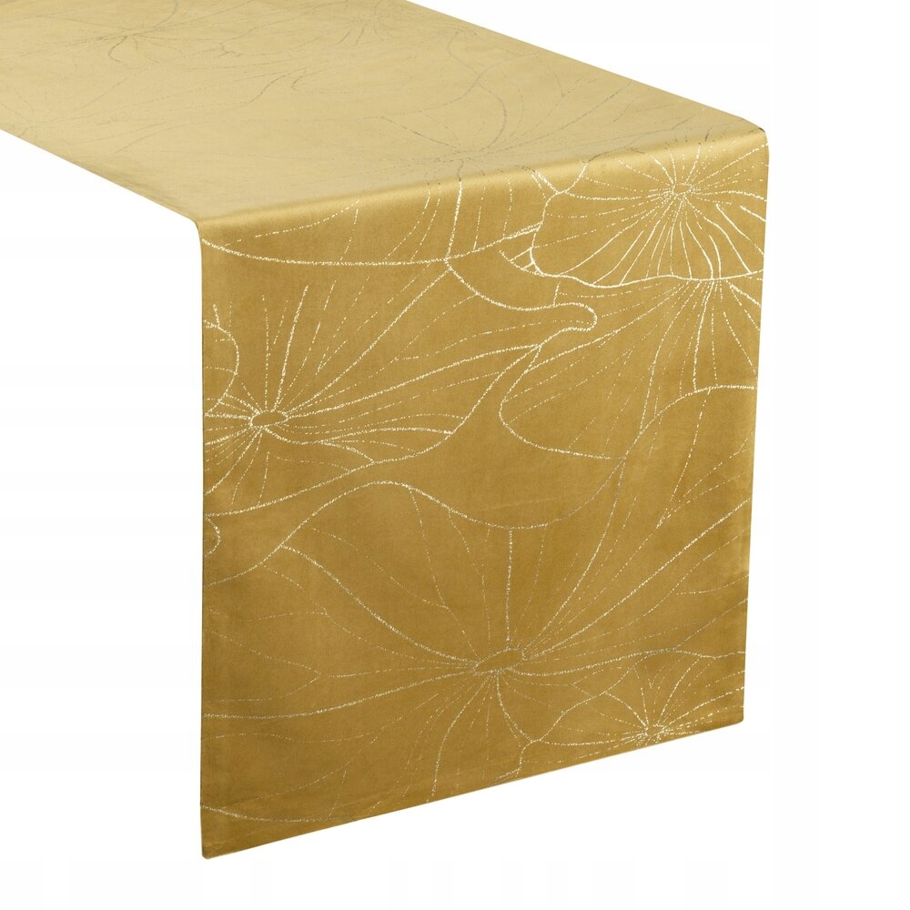 Bieżnik welwetowy 35X220 miodowy w modny złoty nadruk