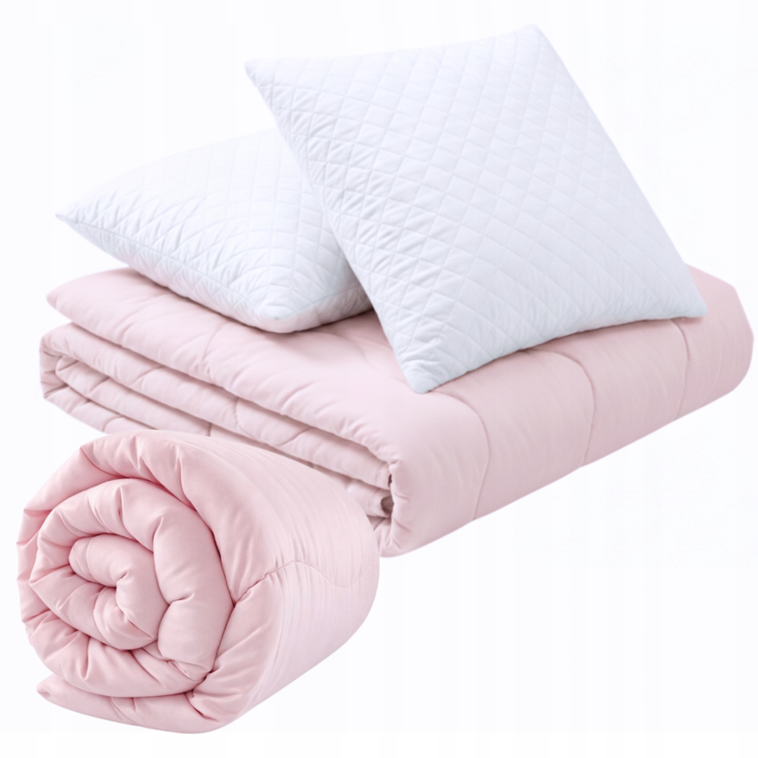 Přikrývka 160x200 cm Teplá Prošívaná Celoroční RŮŽOVO-BÍLÁ+2 polštáře 70x80