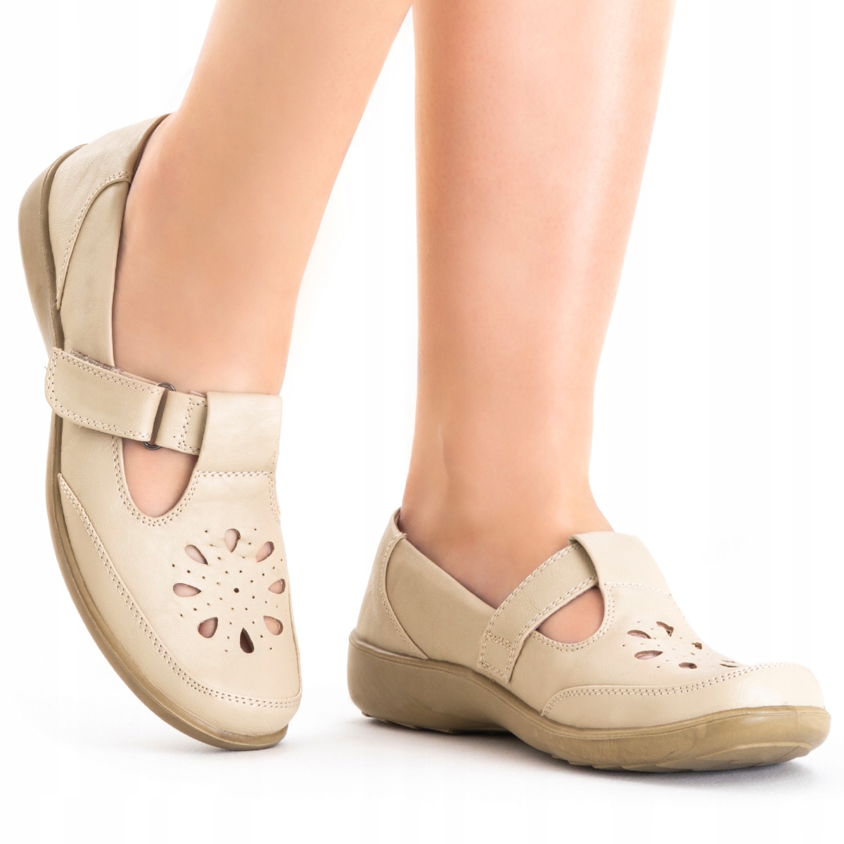 Półbuty Ażurowe w.SKÓRA oddychające miękkie ładne beż Wojtyłko 39