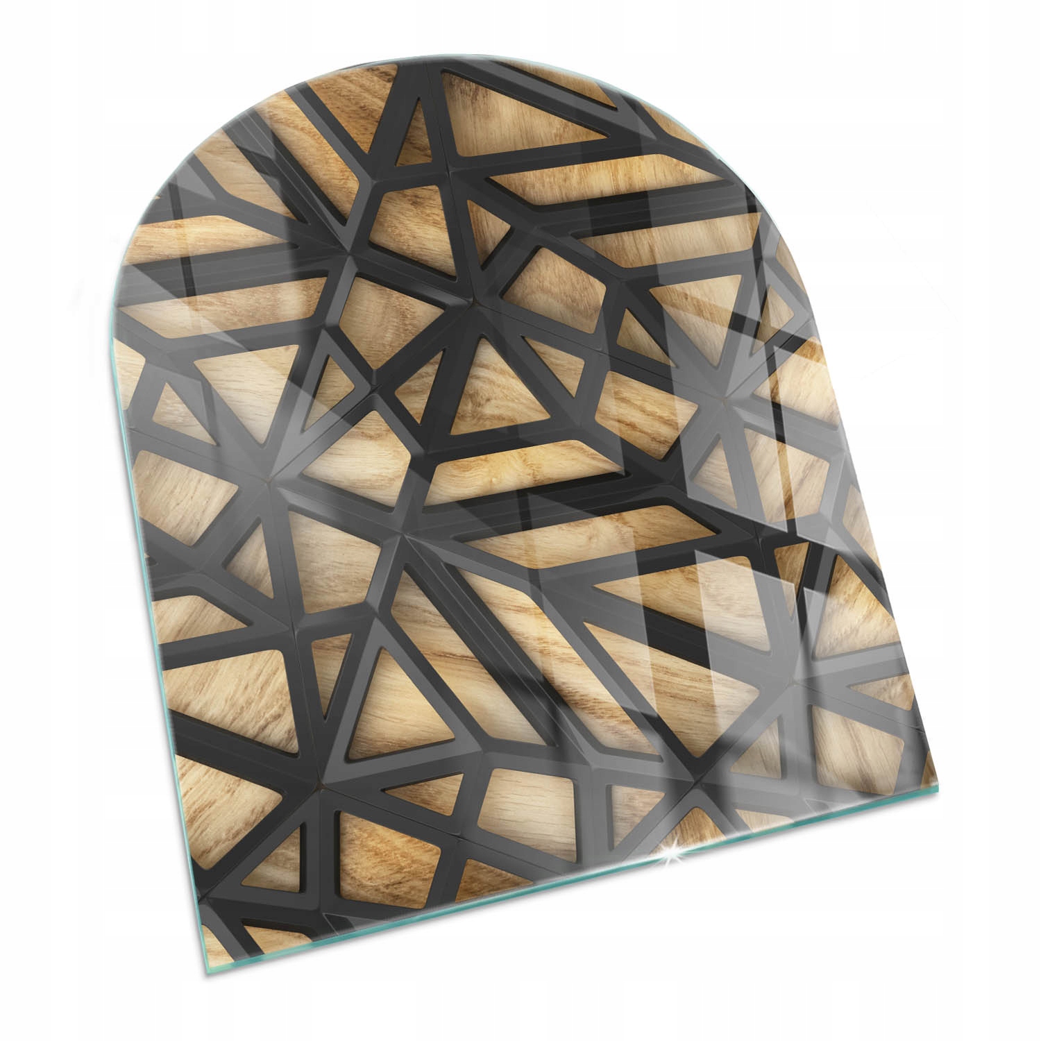 Sklenená kalená ochranná podložka pod kachle 80x70 cm Geometria s drevom