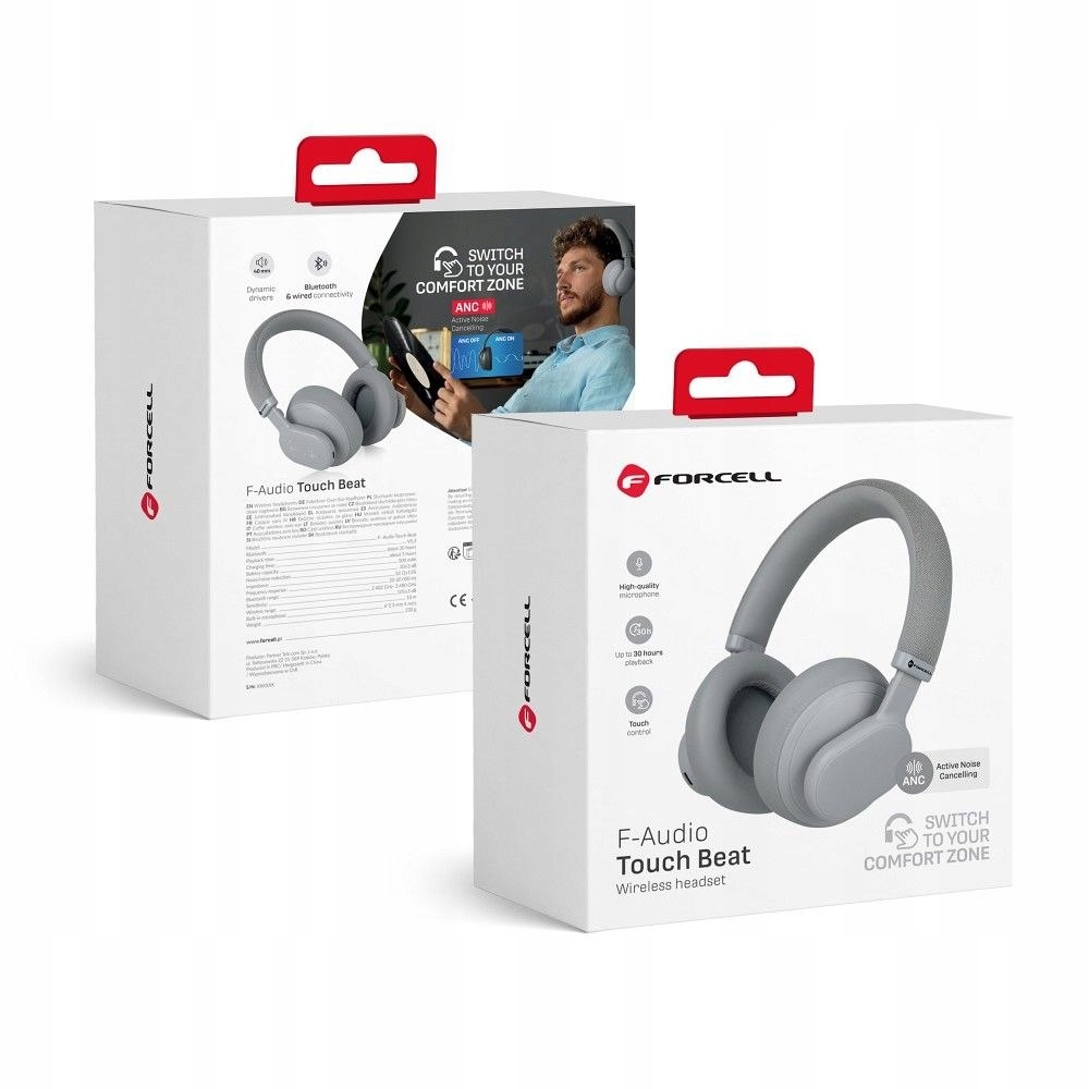 Forcell Słuchawki bezprzewodowe nauszne Forcell F-Audio Touch Beat Anc szar
