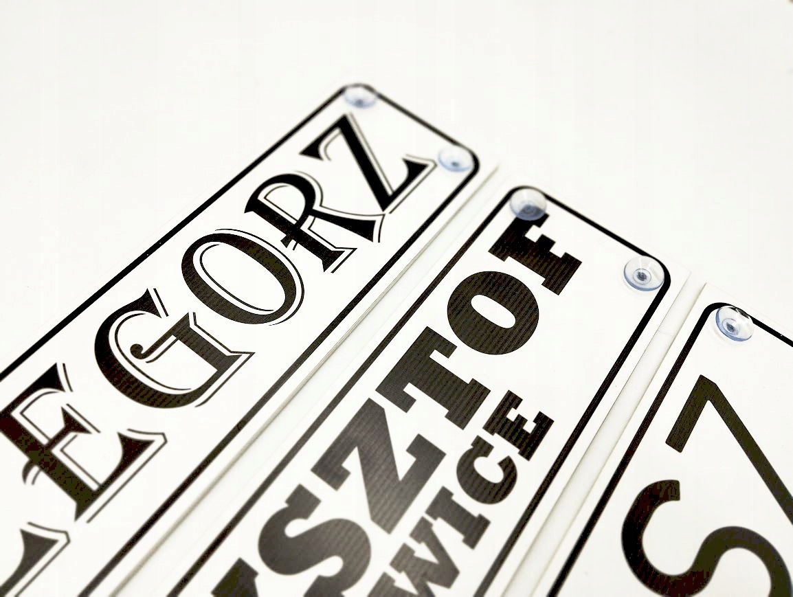 Tablica z imieniem 49x14cm DRUKOWANE +4 przyssawki jak REJESTRACYJNE Producent bez marki