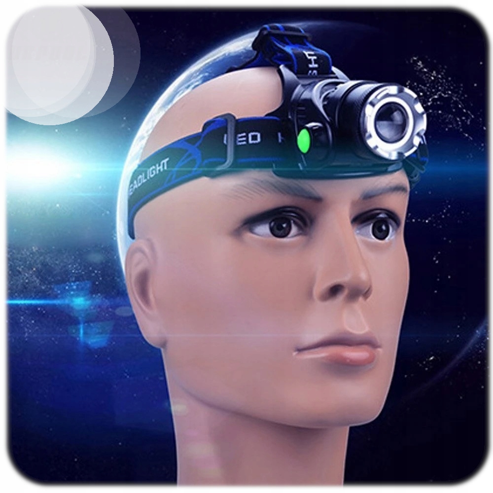 Latarka Czołowa LED Akumulatorowa Czołówka MOCNA ZOOM Lampka na Głowę CREE Klasa wodoszczelności IPX 4