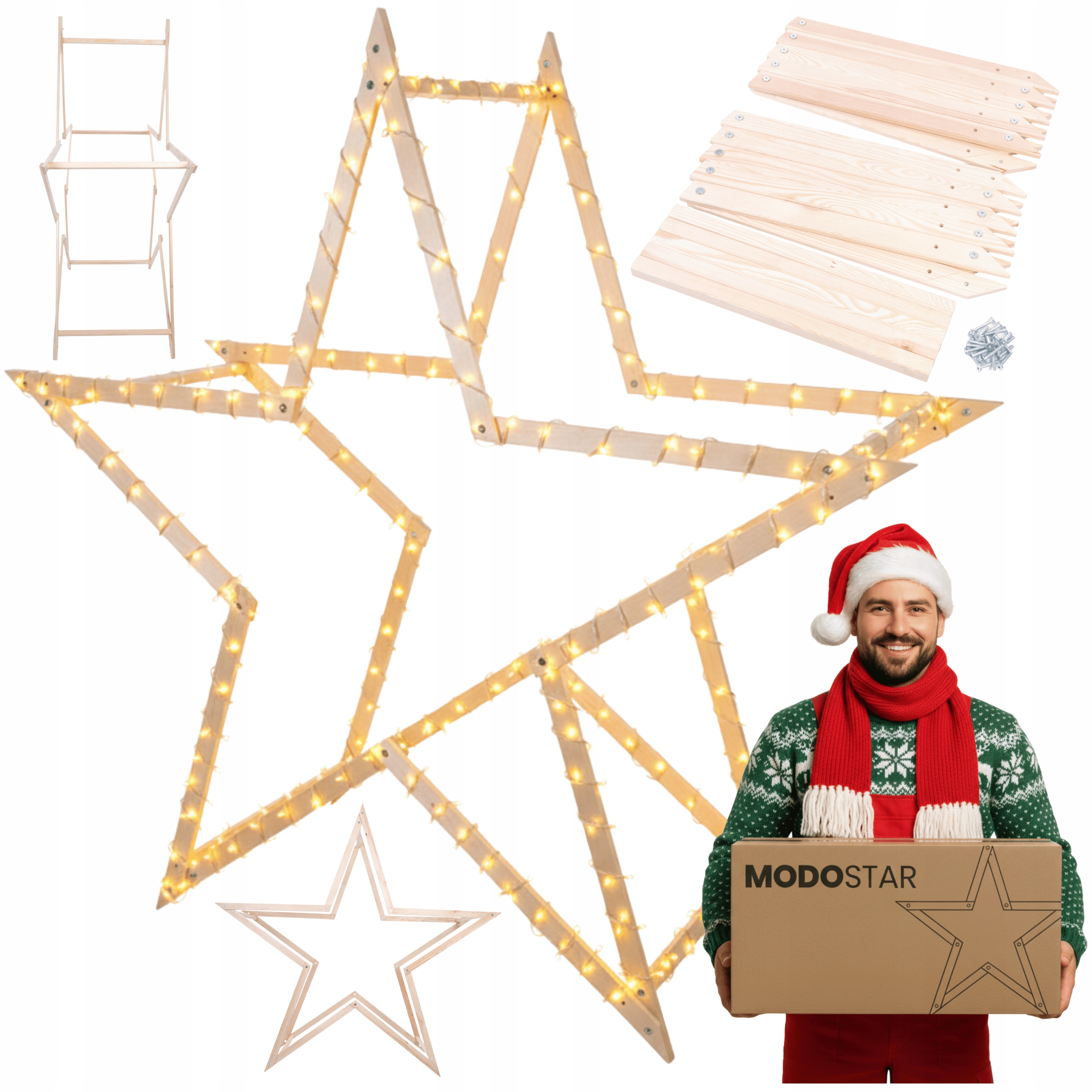 Vánoční hvězda 3D rychlá demontáž ModoStar 189 Cm dřevo Impregnat