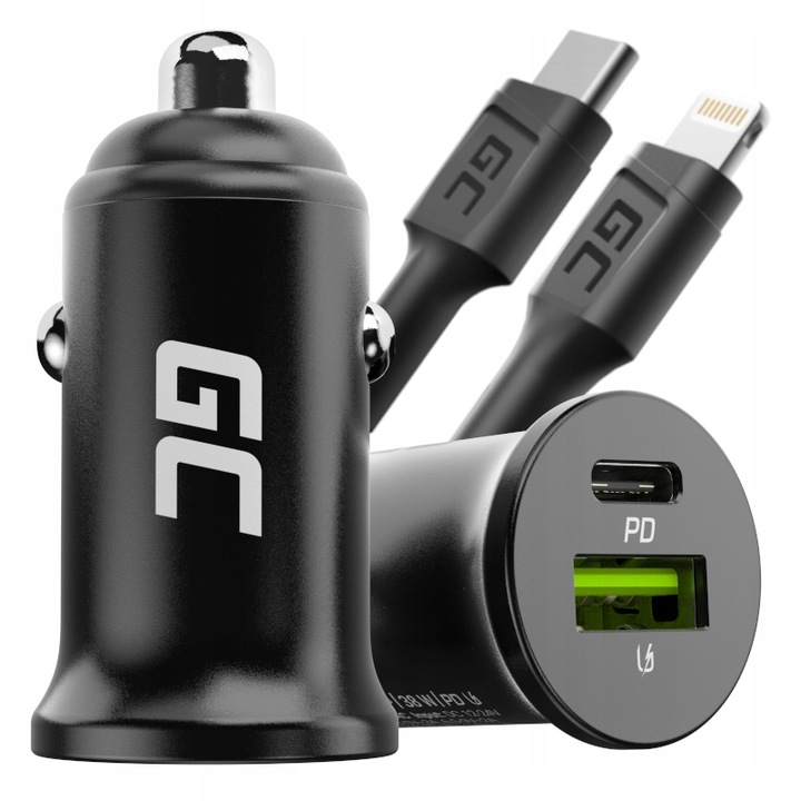 Gc Nano ładowarka samochodowa Usb-c Usb do iPhone Kabel Lightning MFi 1m