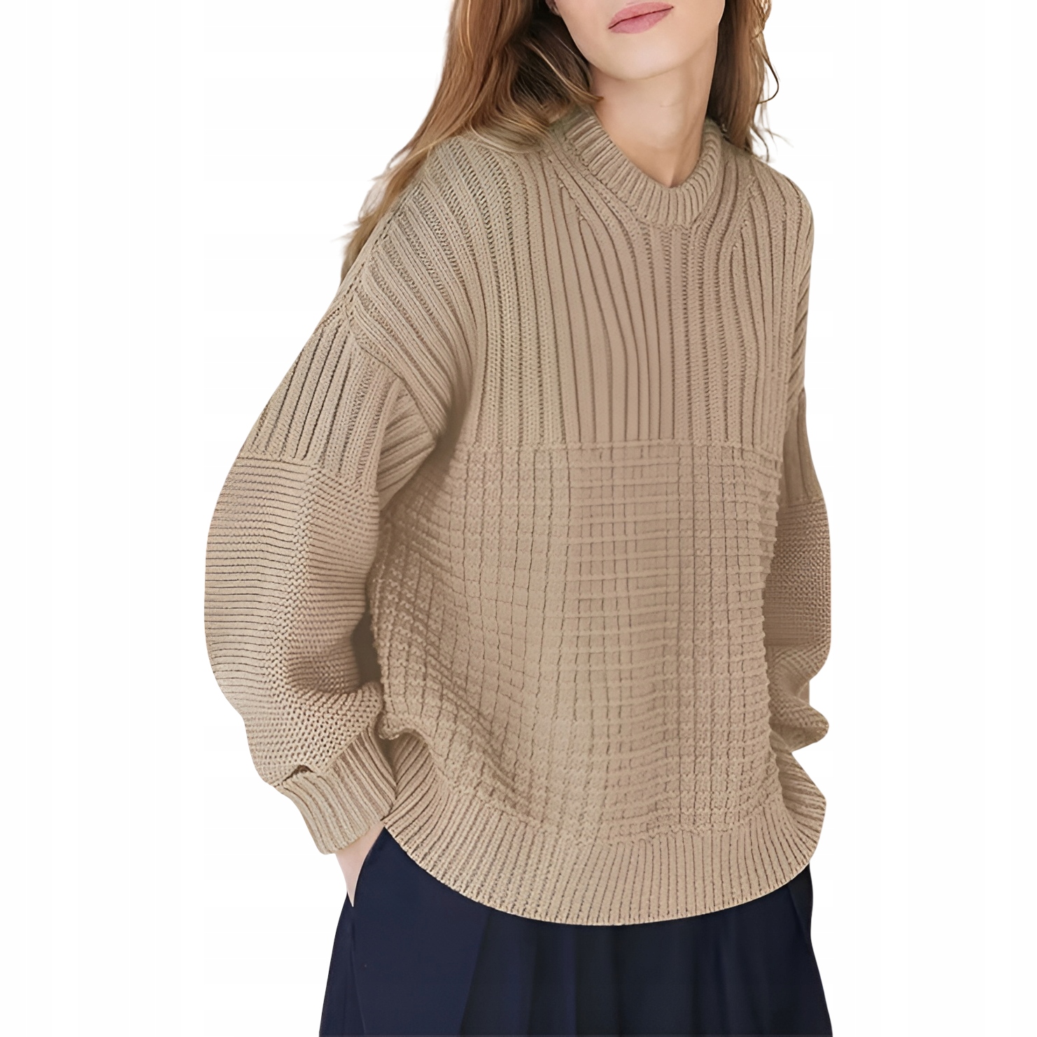 Dámský svetr Oversize Bufiaste Rukávy Vintage Stylový Béžová S