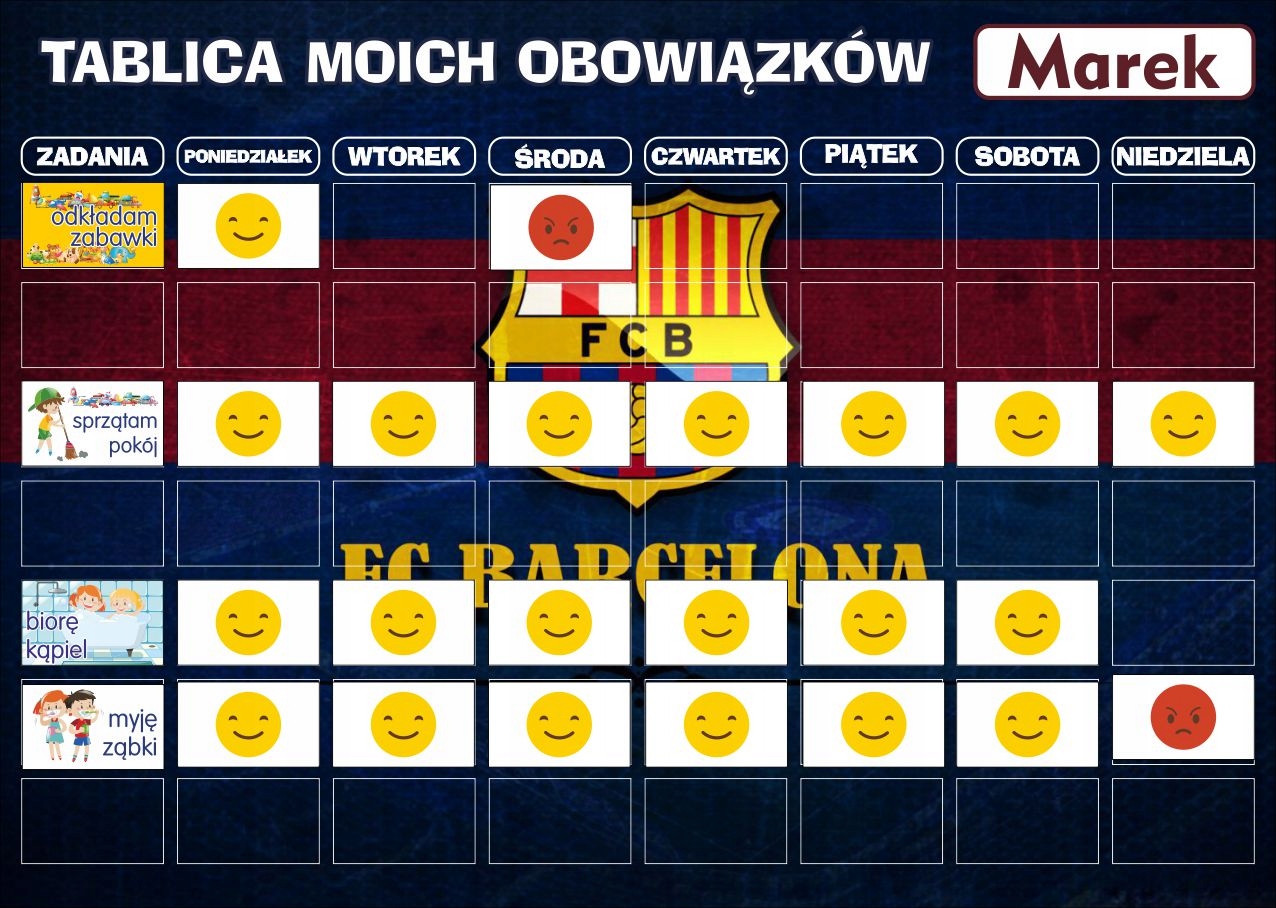 

Tablica motywacyjna obowiązków dla dzieci Imienna