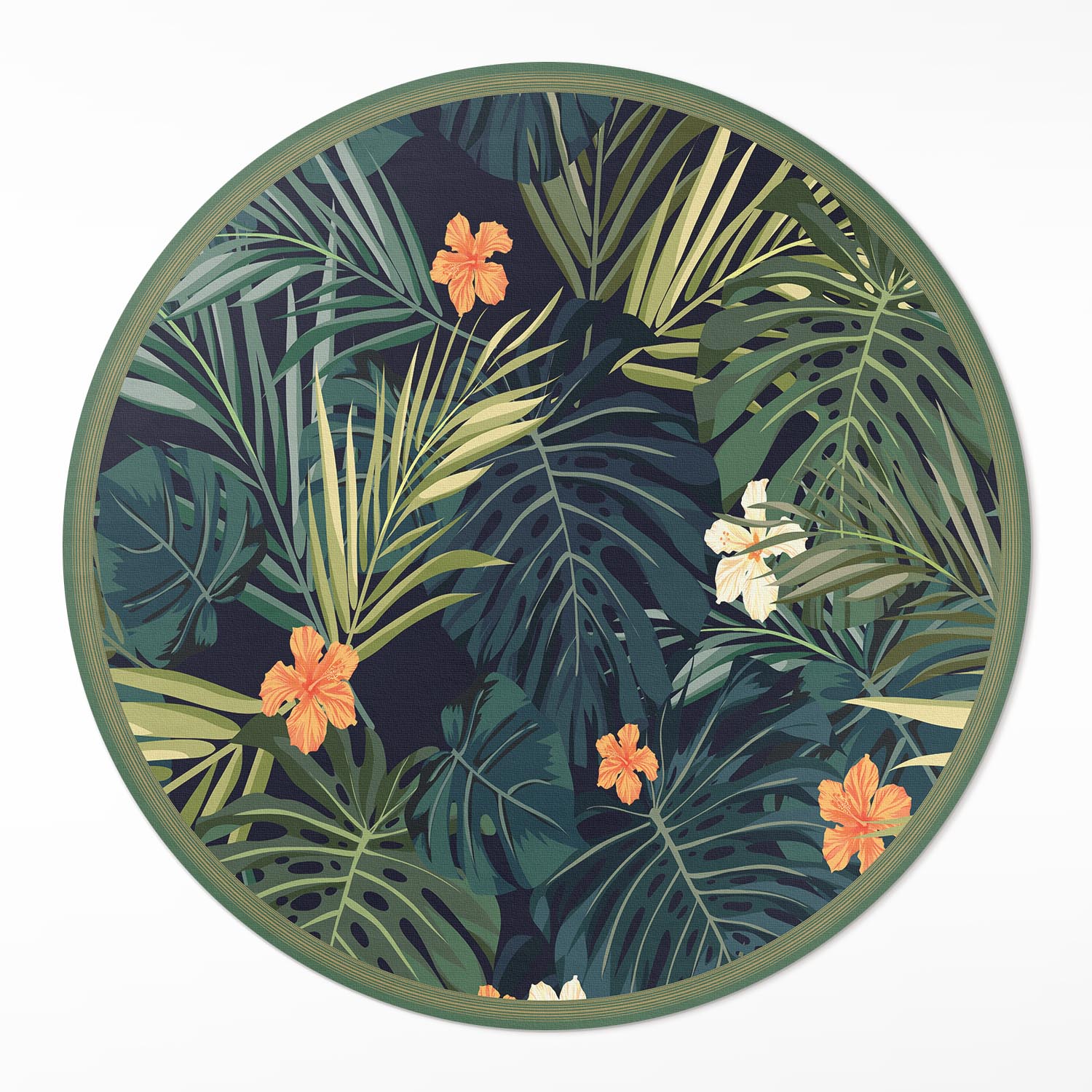 Okrúhly koberec Vinyl Tropická vegetácia listy a kvety vintage ⌀ 110 cm