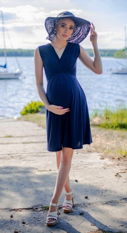 Šaty bez rukávů na kojení 808 Miracle tmavě modrá bavlněná pro maminky