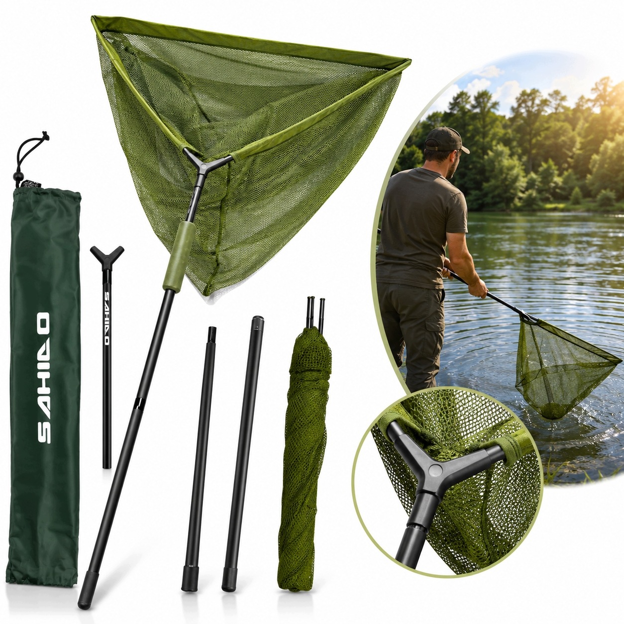 Podbierak Wędkarski Karpiowy Duży Głęboki Sahido Hyper Net XL 105x105cm