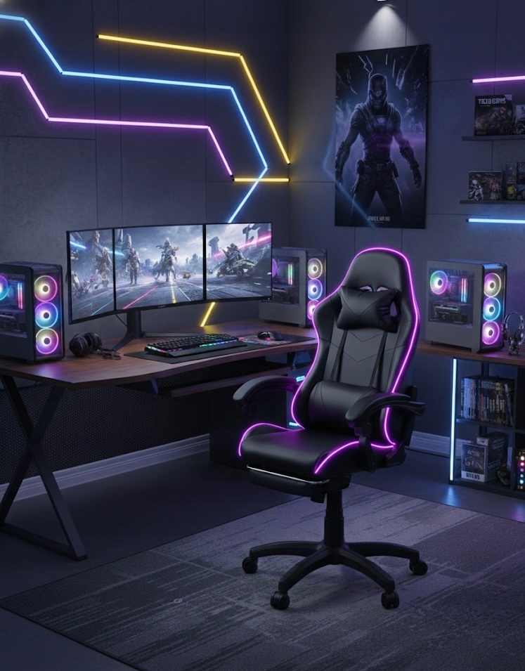 FOTEL GAMINGOWY LEDOWY KRZESŁO LED PREMIUM 7 KOLORÓW PILOT Głębokość siedziska 49 cm