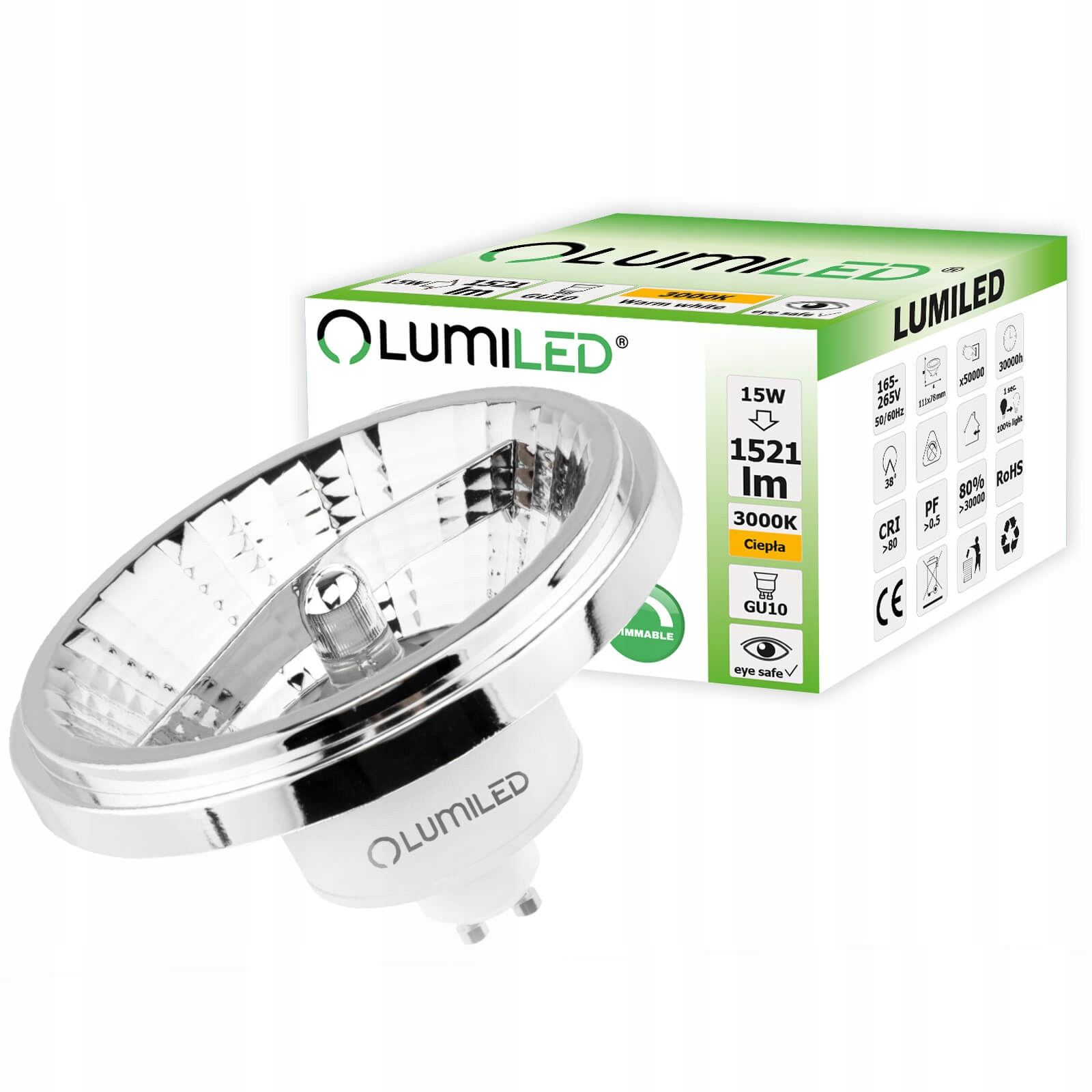 

Żarówka Led GU10 AR111 15W 100W 3000K DIM Lumiled