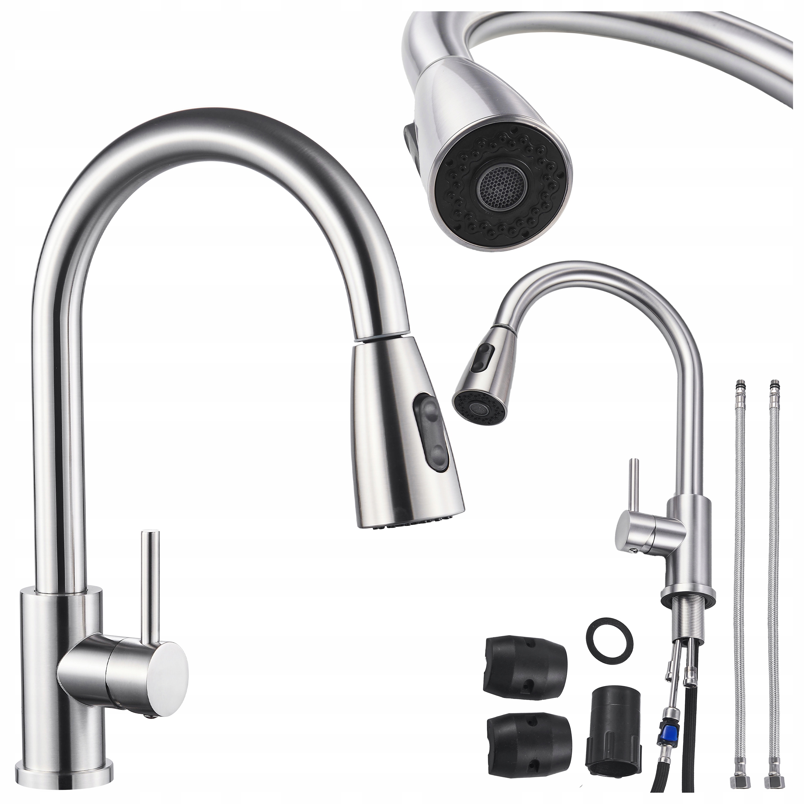 Bateria Kuchenna Nablatowa Stojąca Wysoka Chrom Wyciągana Wylewka Natrysk