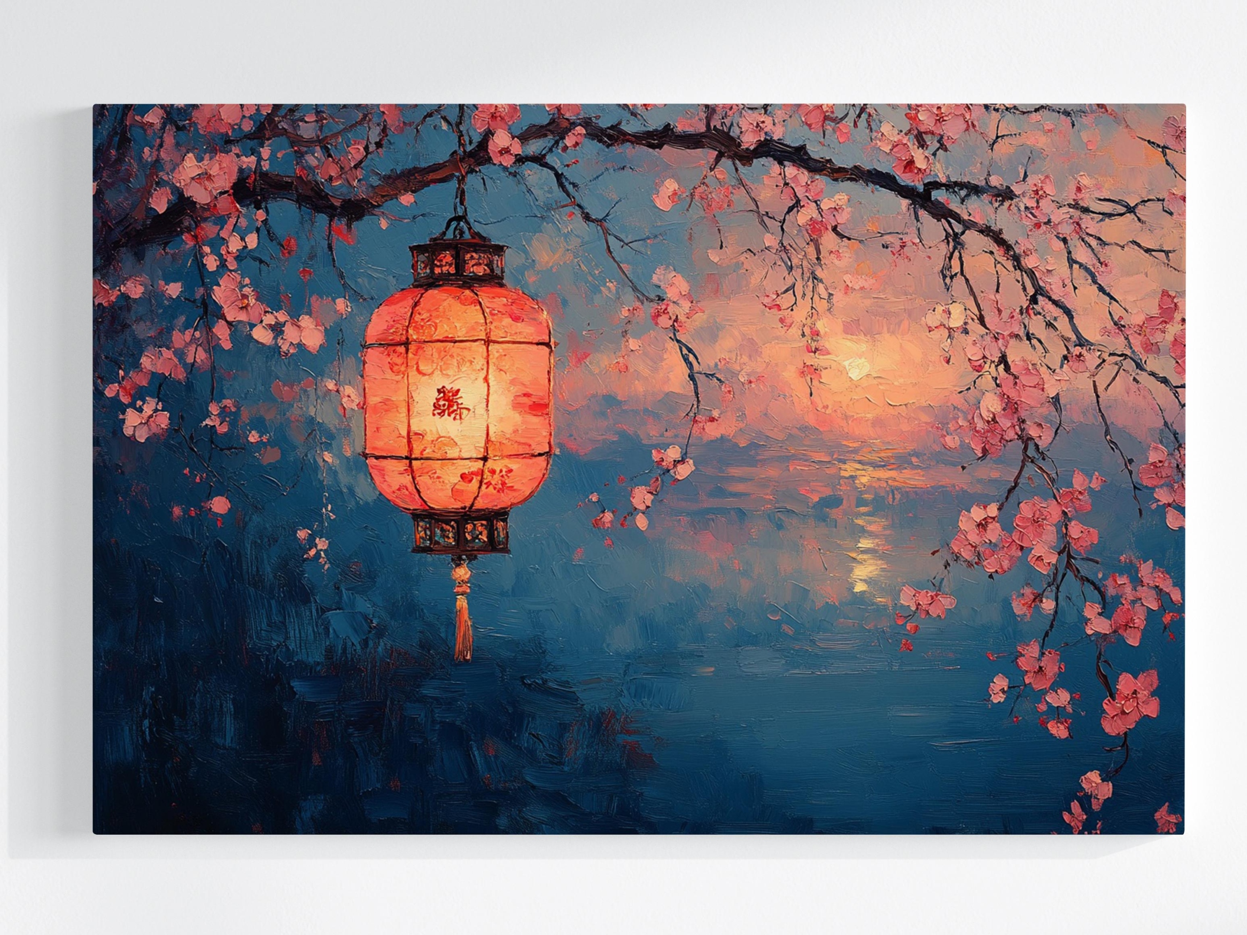 Obraz Na Plátně Canvas Večer Temnota Višeň Japonsko Lampion Světlo 120x80