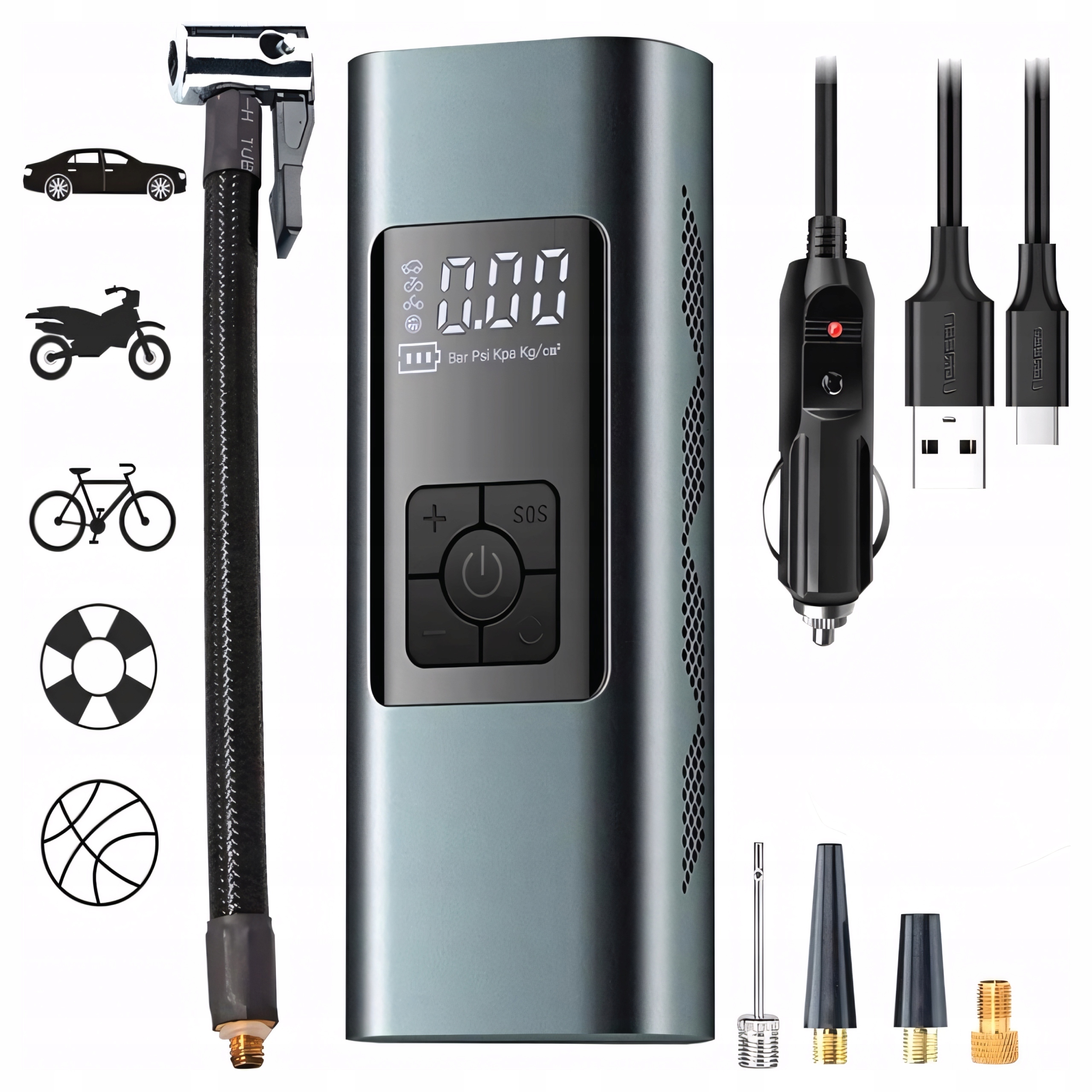 Akumulátorový přenosný kompresor do auta Powerbank 12V 150 Psi 6000 mAh