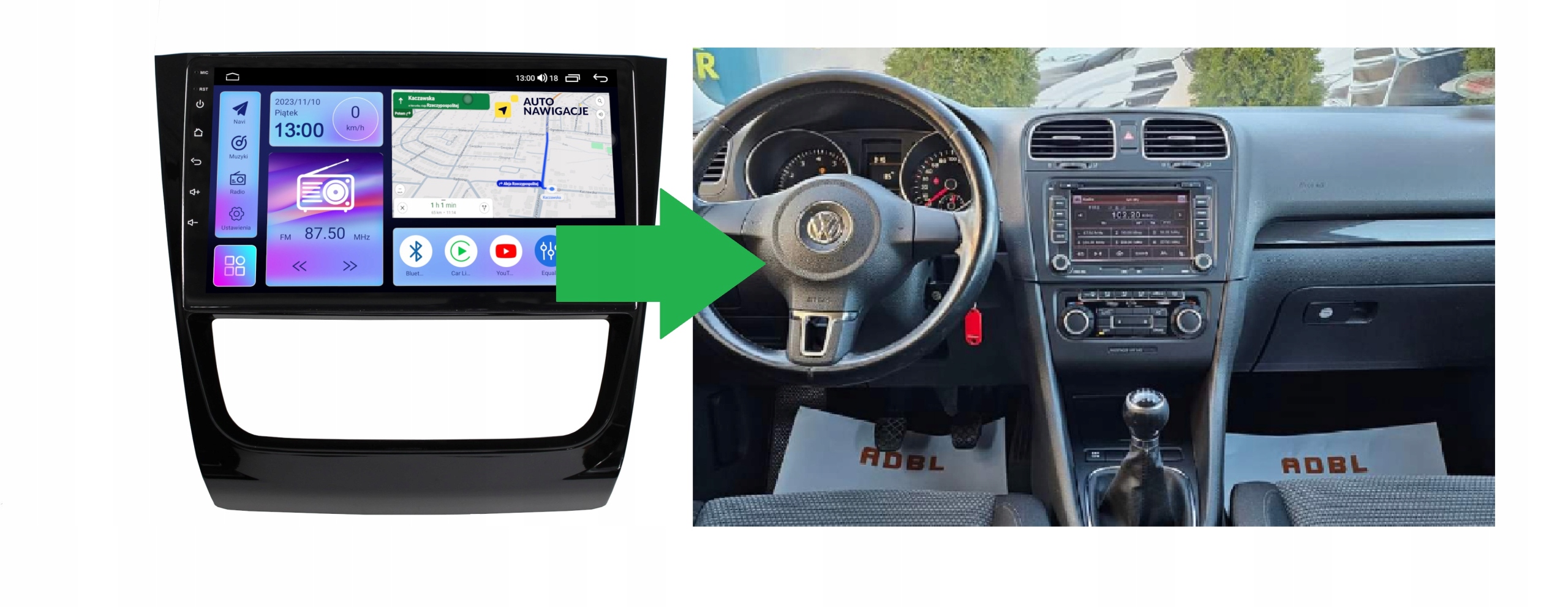 RADIO NAWIGACJA GPS VOLKSWAGEN GOLF VI 6 2008-2013 ANDROID CARPLAY Model FR9 8/128 RDS1 VW 139N