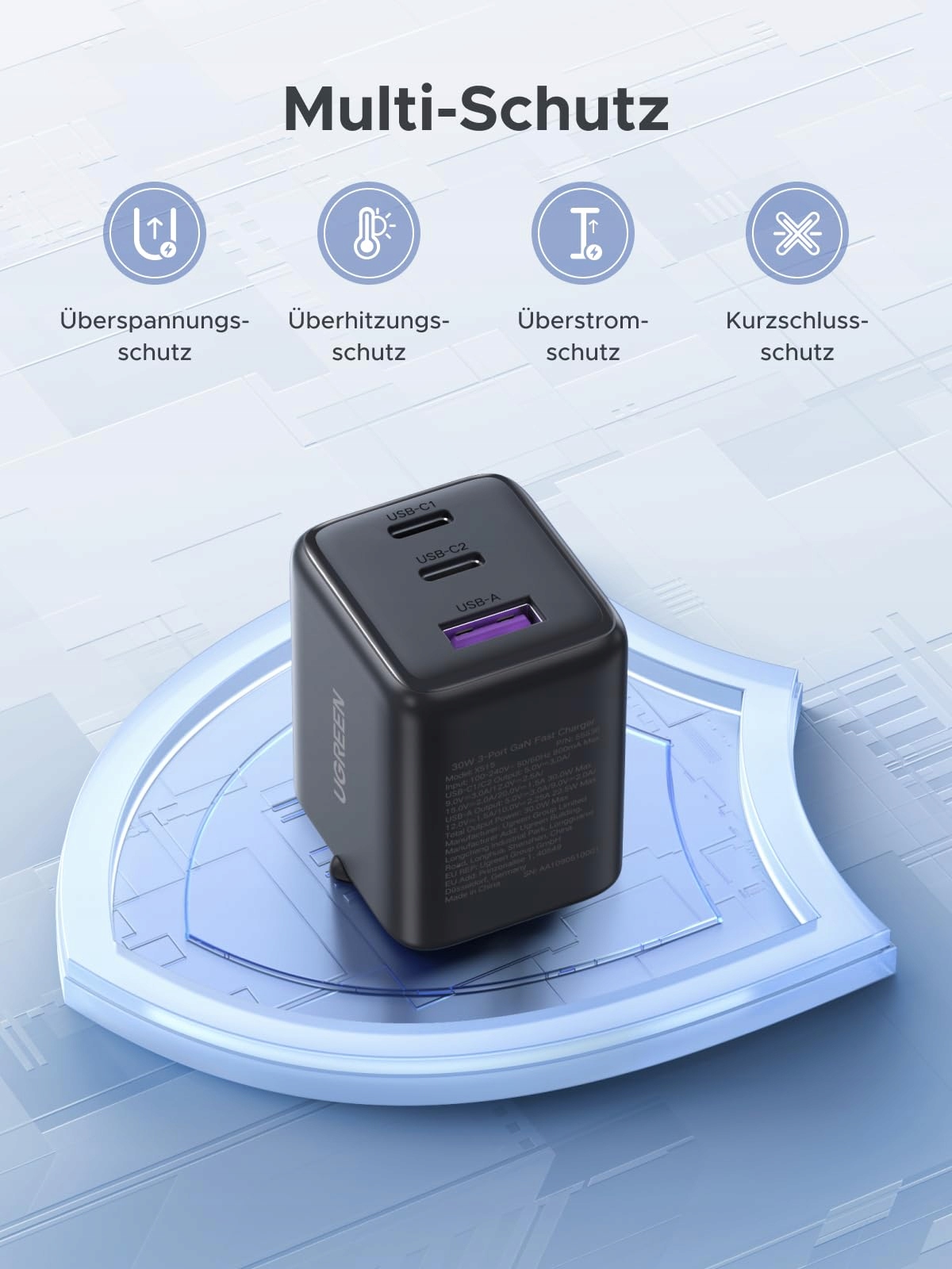 UGREEN 30W 3-Port GaN II Fast Charger for iPhone iPad Galaxy — miniatura 5
