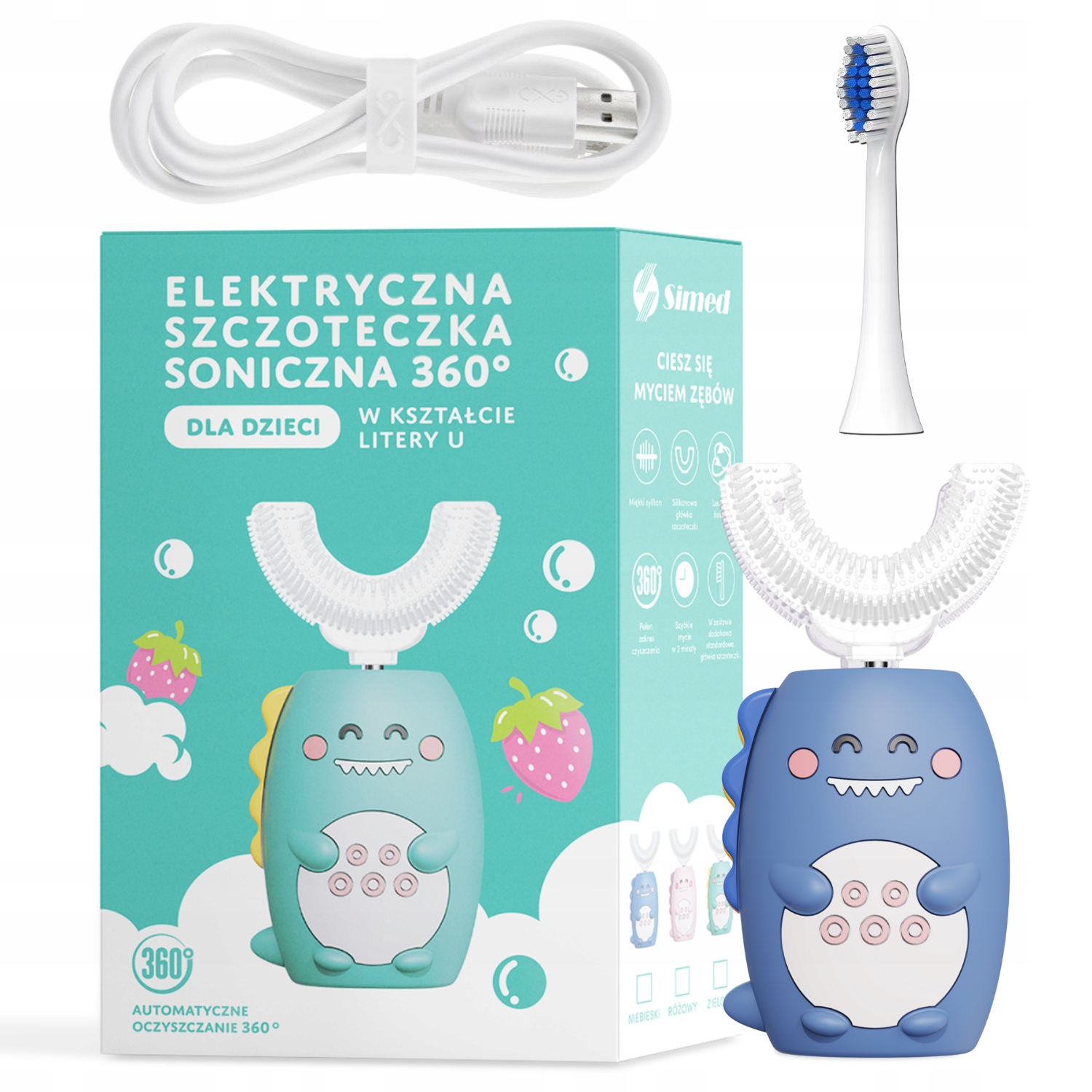 Soniczna szczoteczka dla dzieci 360 u-shape 2w1 niebieska Marka Simed