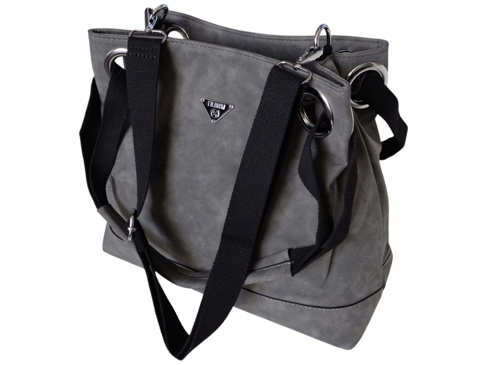 Duża Torebka Shopper Na Ramię, Torba Zamszowa Eko Skóra Szary Grafit