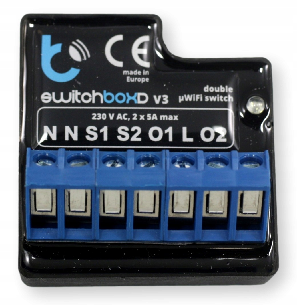 Ovladač BleBox switchBoxD v3 – dvojitý 230V