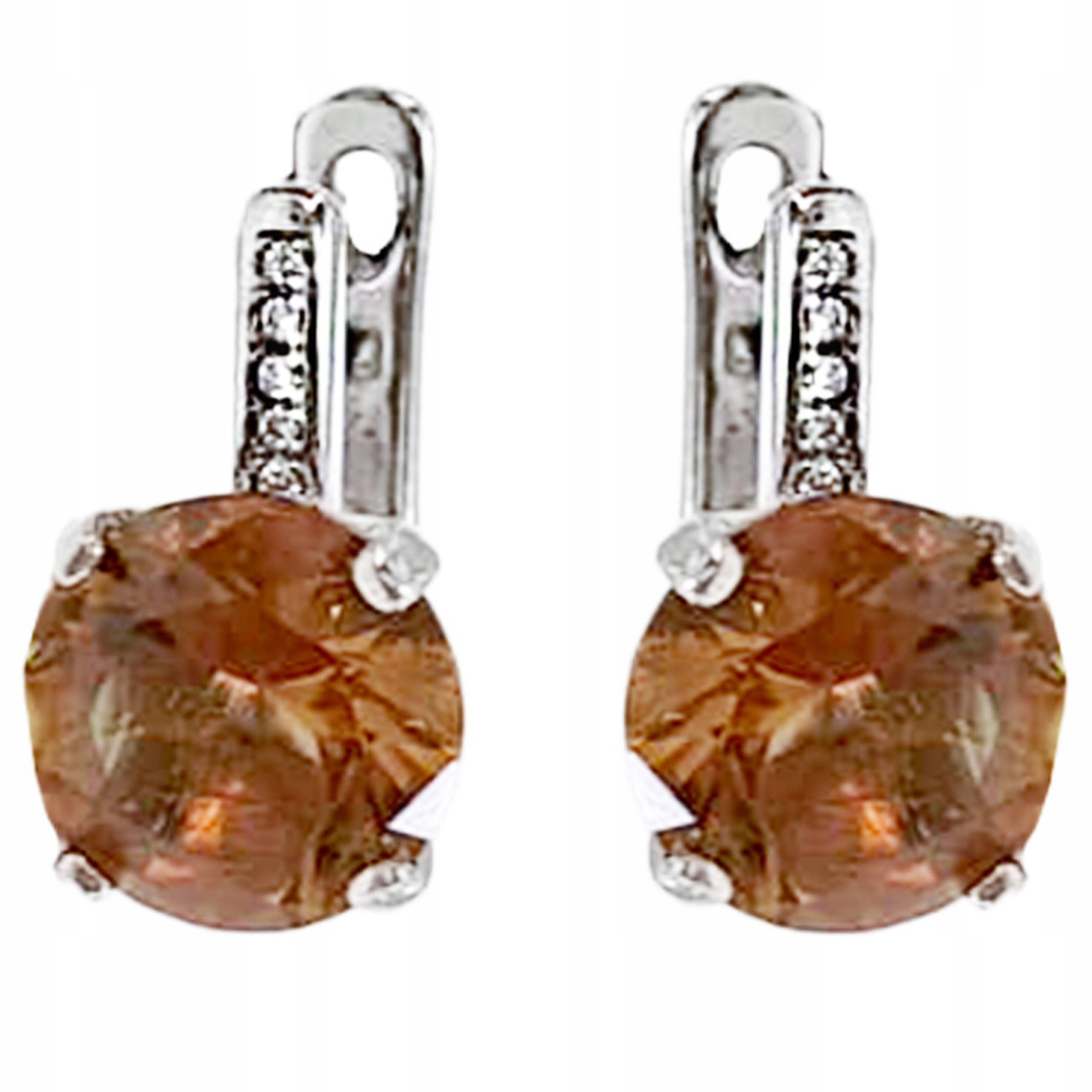 Stříbrné náušnice 925 s jantarovým kamenem a zirkony, módní, anglické