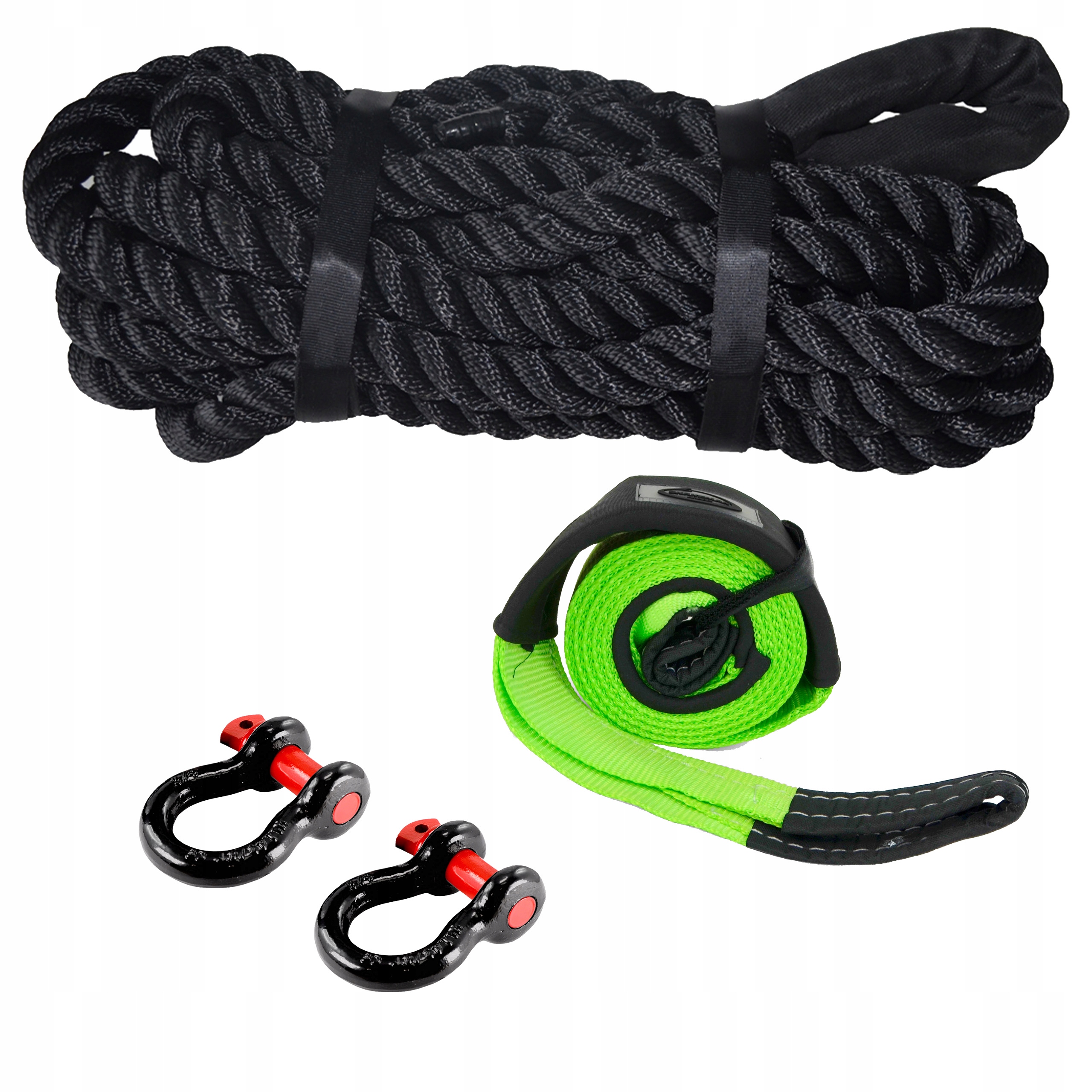 Kinetická šnúra 8 m 28 mm 16 t páska 3 m 75 mm 12 t 2 x šekel 4,75 t Snakeman