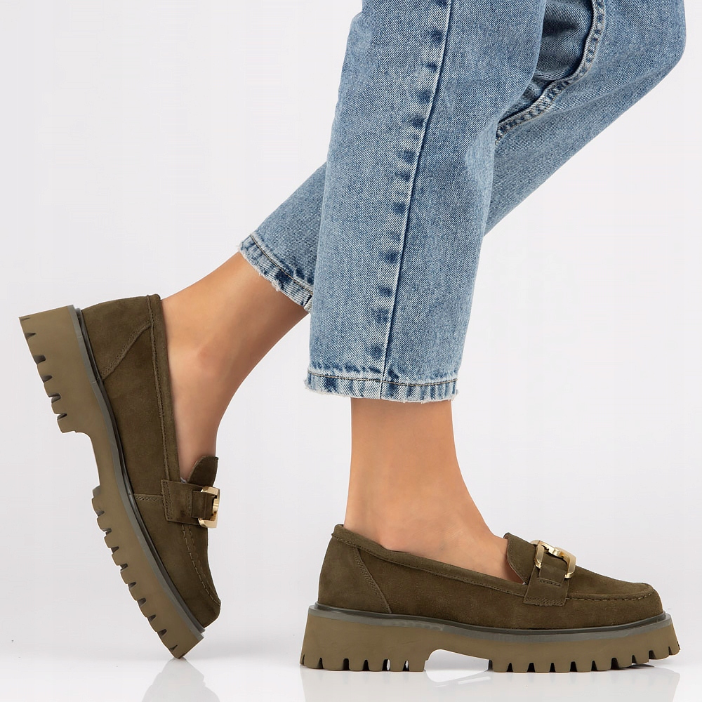 Skórzane mokasyny na platformie Filippo DP4916/23 KH khaki Marka Filippo