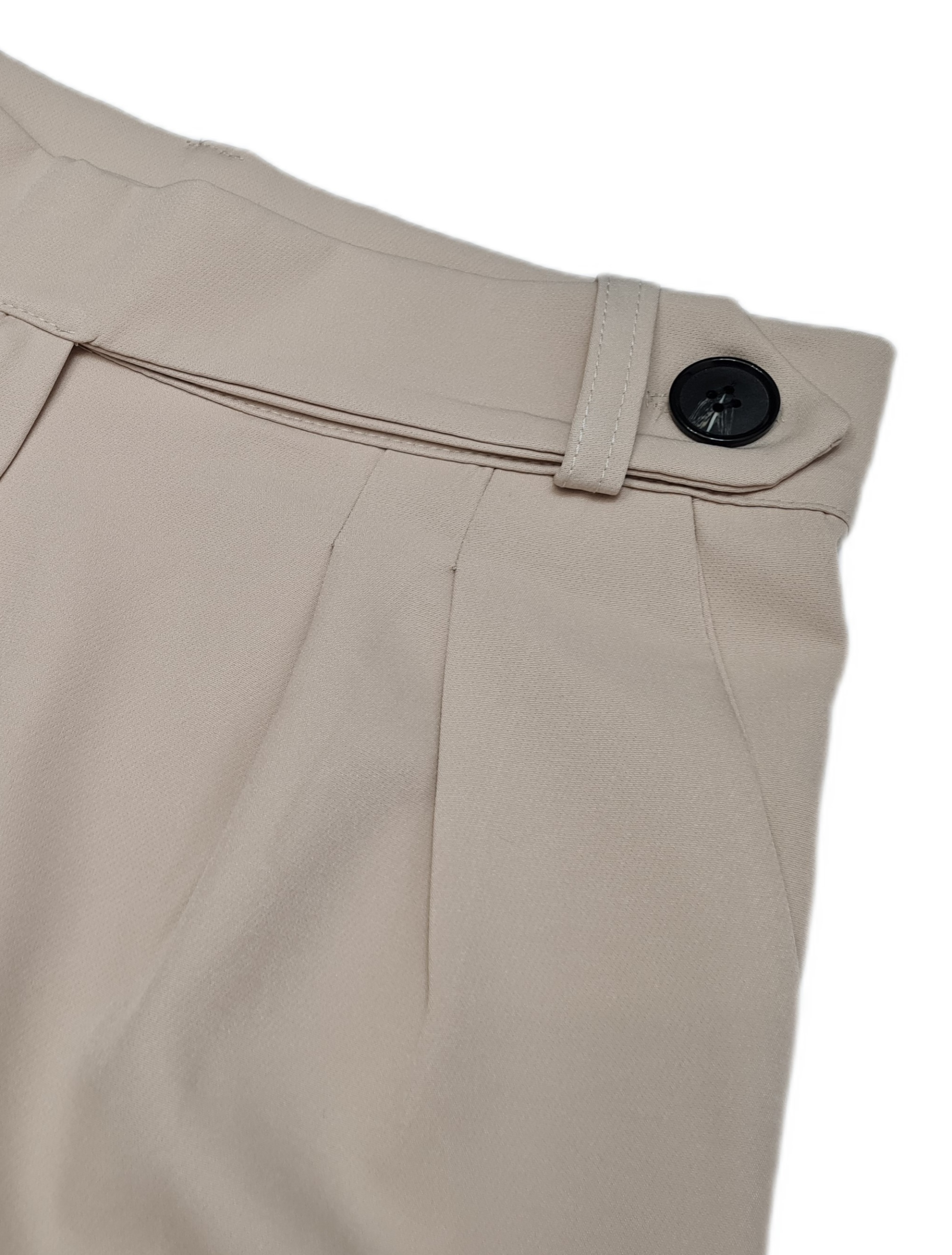 Elegancki Komplet GARNITUR DAMSKI Beżowy, Krótka Marynarka i Spodnie Materiał dominujący poliester