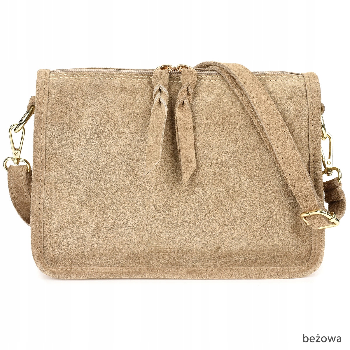 TOREBKA zamszowa listonoszka z paskiem BEŻOWA Wzór dominujący bez wzoru